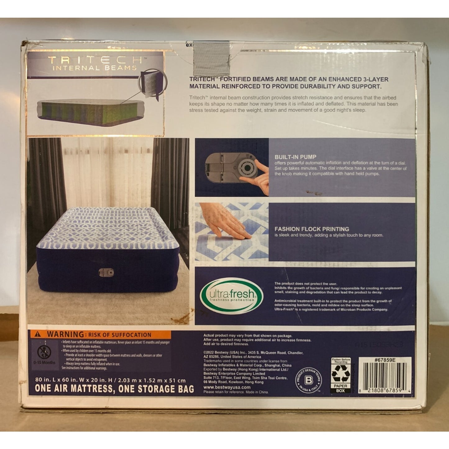 Bestway Tritech Air Mattress Queen 20", with Built-in Pump