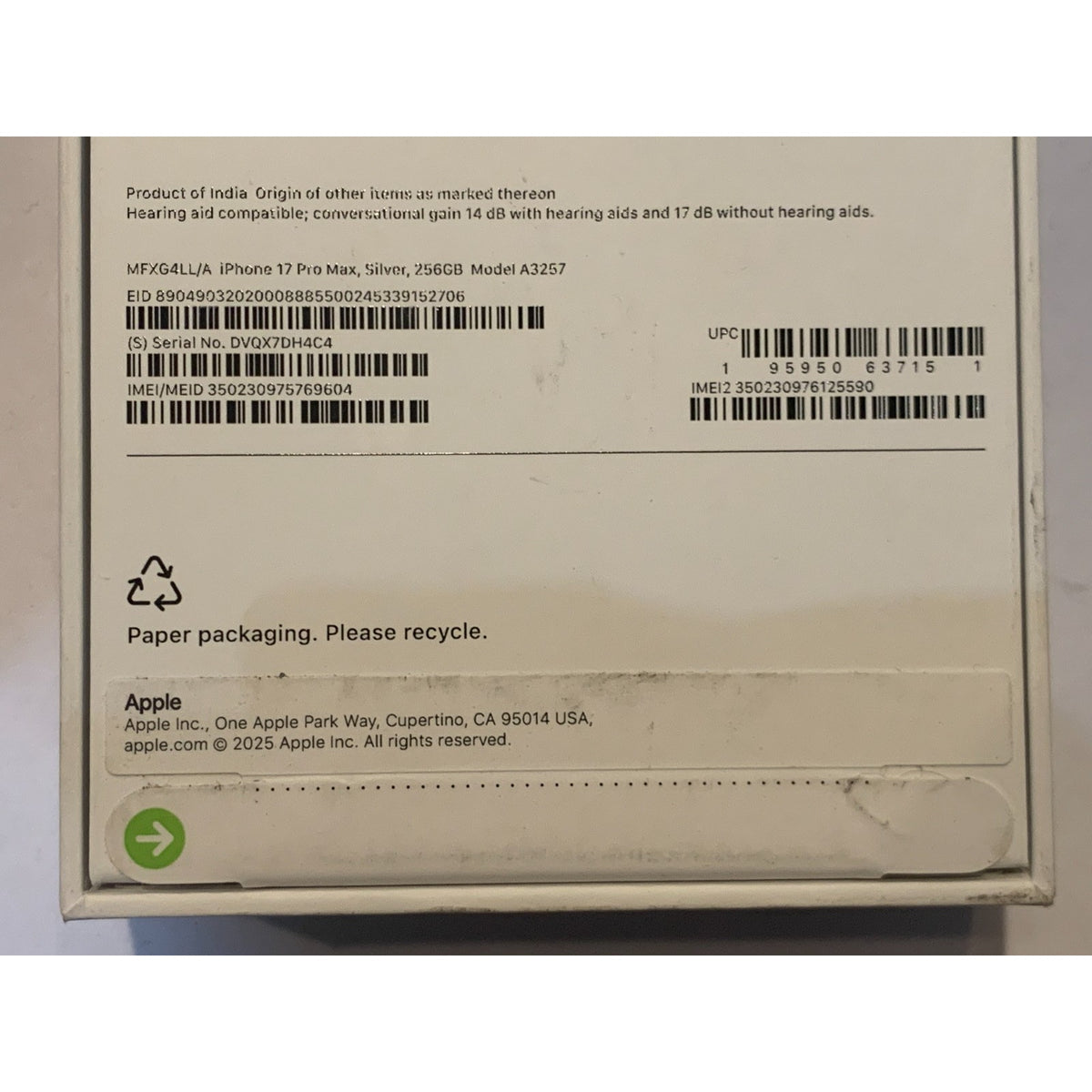 Brand New Apple iPhone 17 Pro Max - 256 GB - Silver - Unlocked - Model A3257