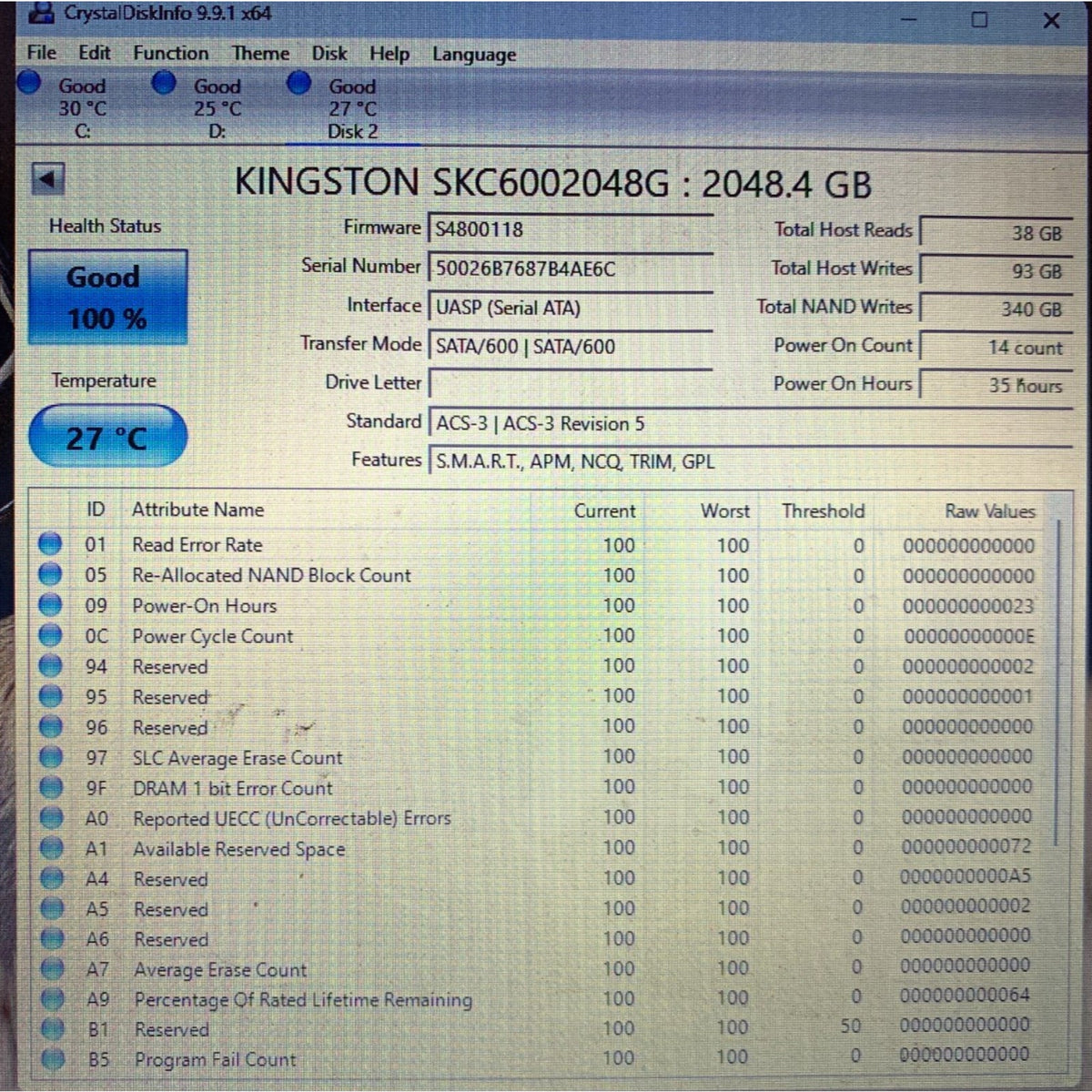 Kingston KC600 2TB 3D TLC NAND 2.5 in SATA III Internal SSD (SKC600/2048G)
