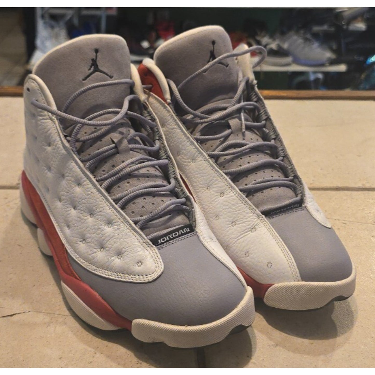 2014 Nike Air Jordan 13 Retro Grey Toe White Red Grey OG / 414571-126 / 12M /