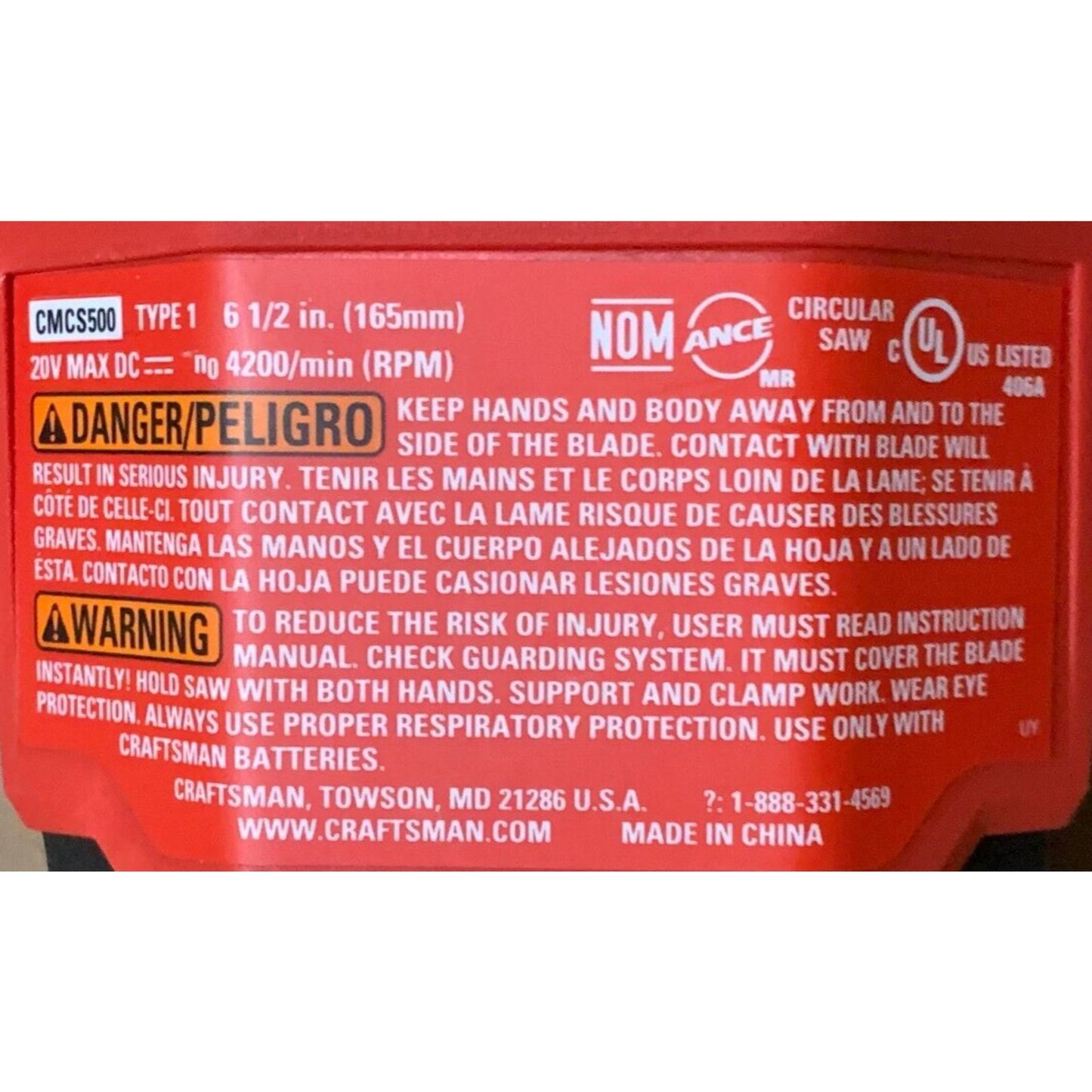 CRAFTSMAN V20 20-volt Max 6-1/2-in Cordless Compact Circular Saw Model-CMES510