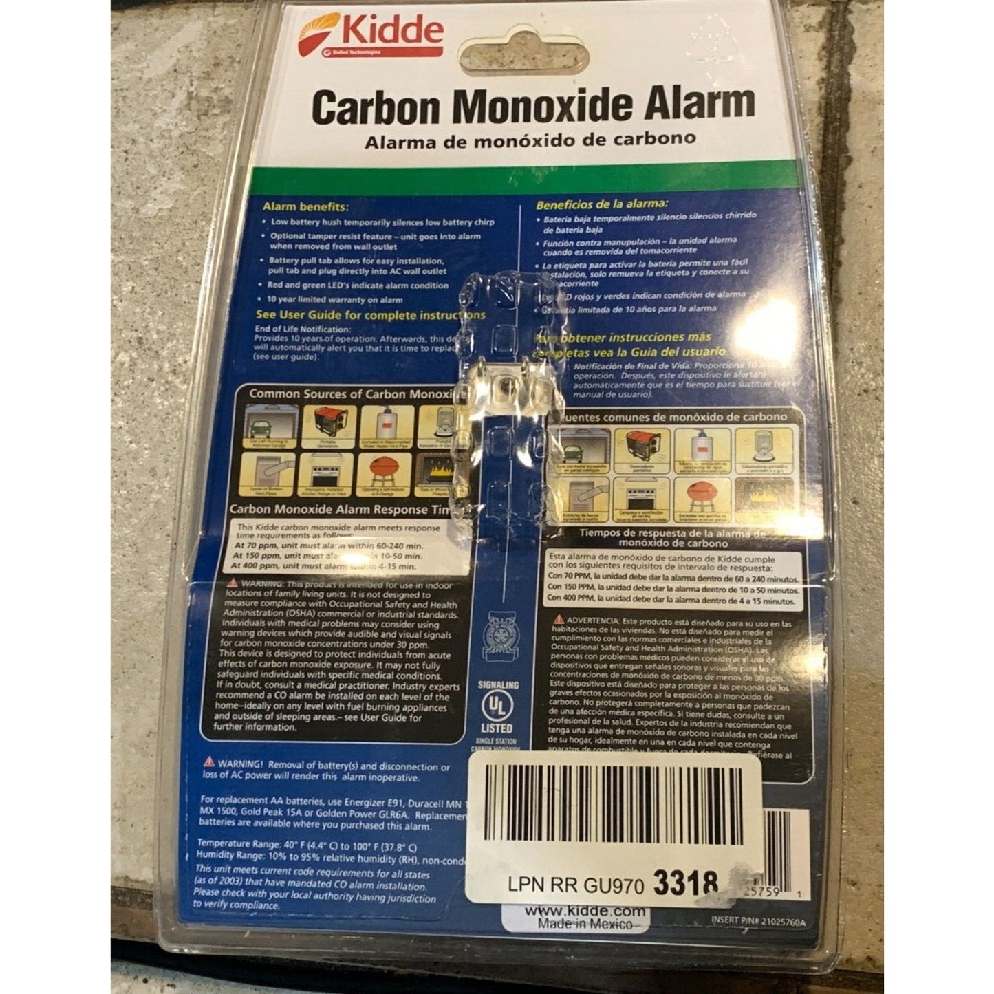 Kidde KN-COB-DP2 Carbon Monoxide Alarm AC Powered Plug In w/ Battery Backup