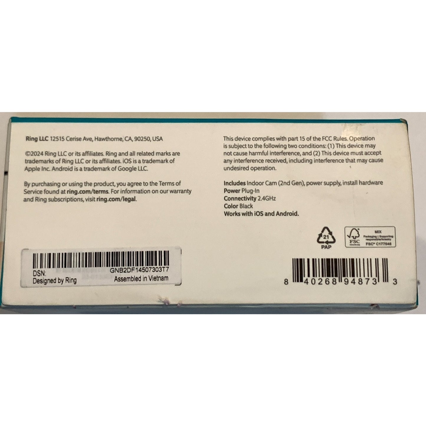 Ring Indoor Cam (2nd Gen) Plug-In – 1080p HD Security Camera – Sealed Box