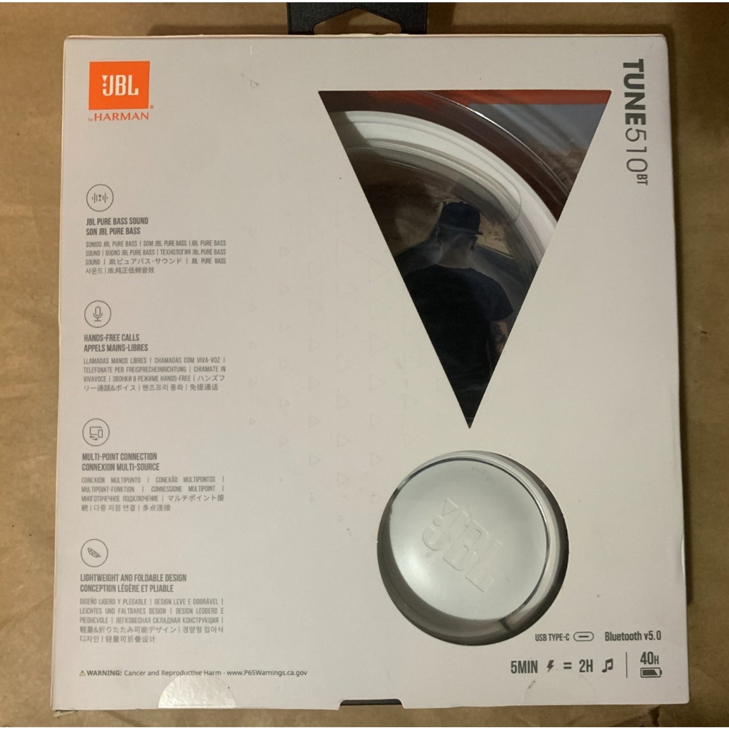JBL Tune 510BT Wireless Bluetooth On Ear Stereo Headphones Mic Bass White