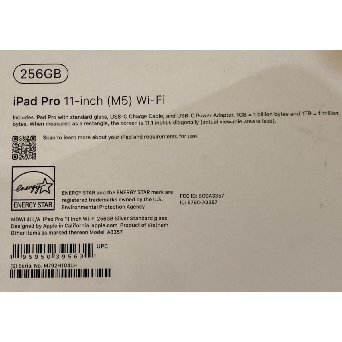 Apple iPad Pro 11" inch M5 Chip Wi‑Fi 256GB Silver Brand New MDWL4LL/A
