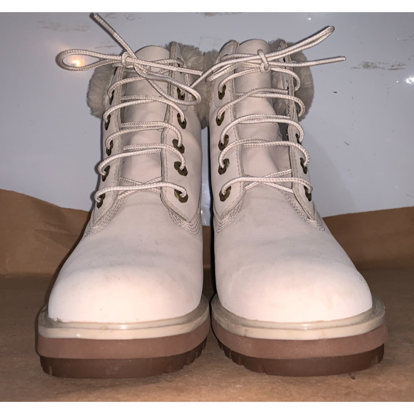 Timberland Women Boots KINSLEY Waterproof Leather Bootie US 8 Cream