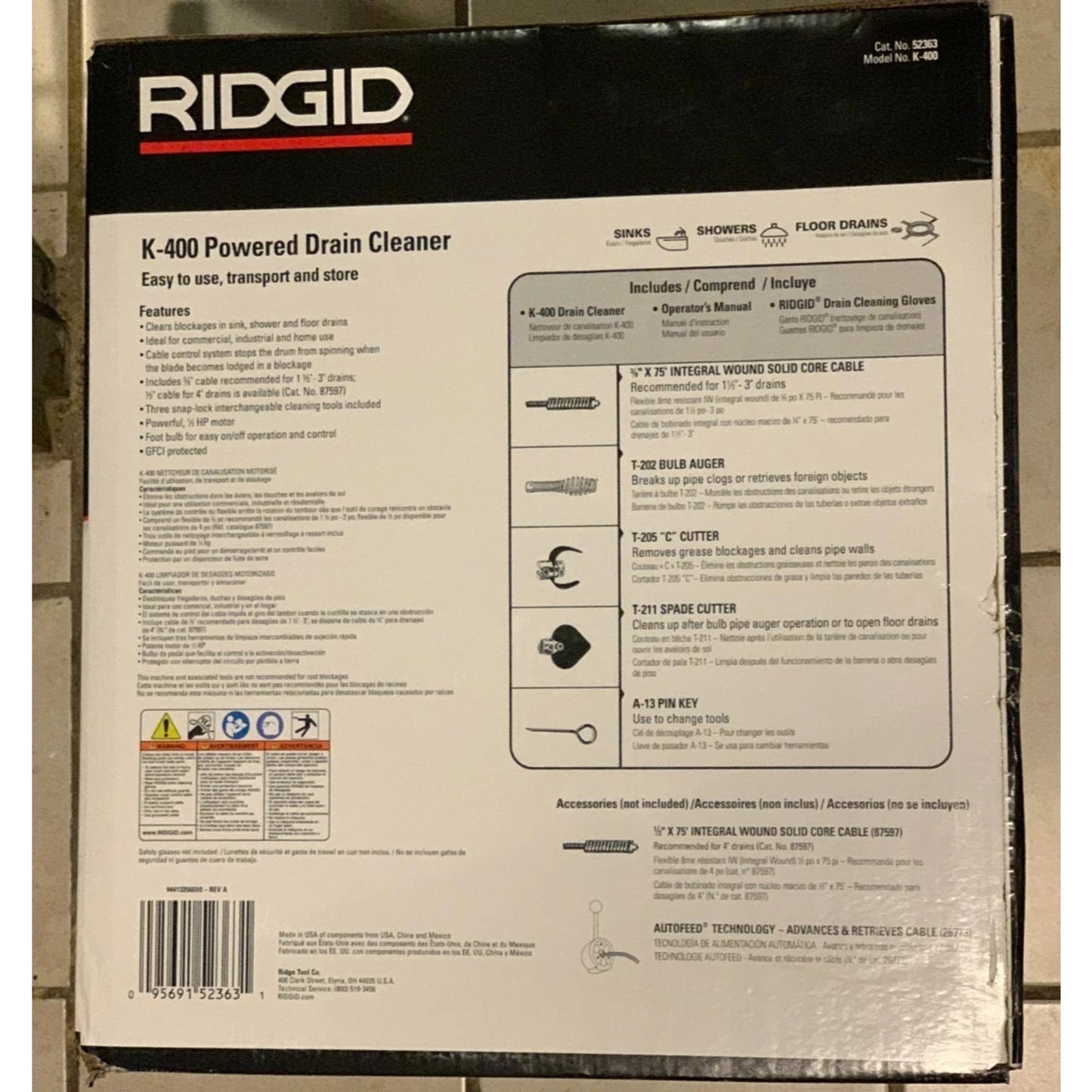 RIDGID 52363 K-400 115V Drain Auger 115v Drum Machine