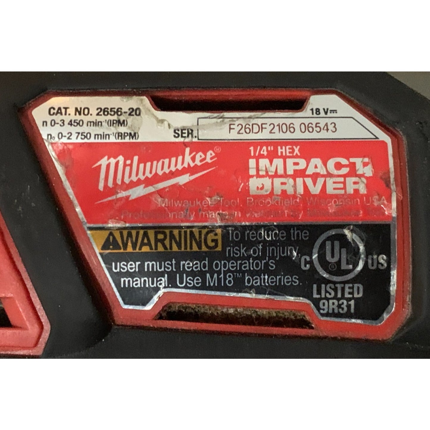 Milwaukee 2656-20 1/4" M18 Cordless Hex Impact Driver 18 Volt. ((Tool Only))