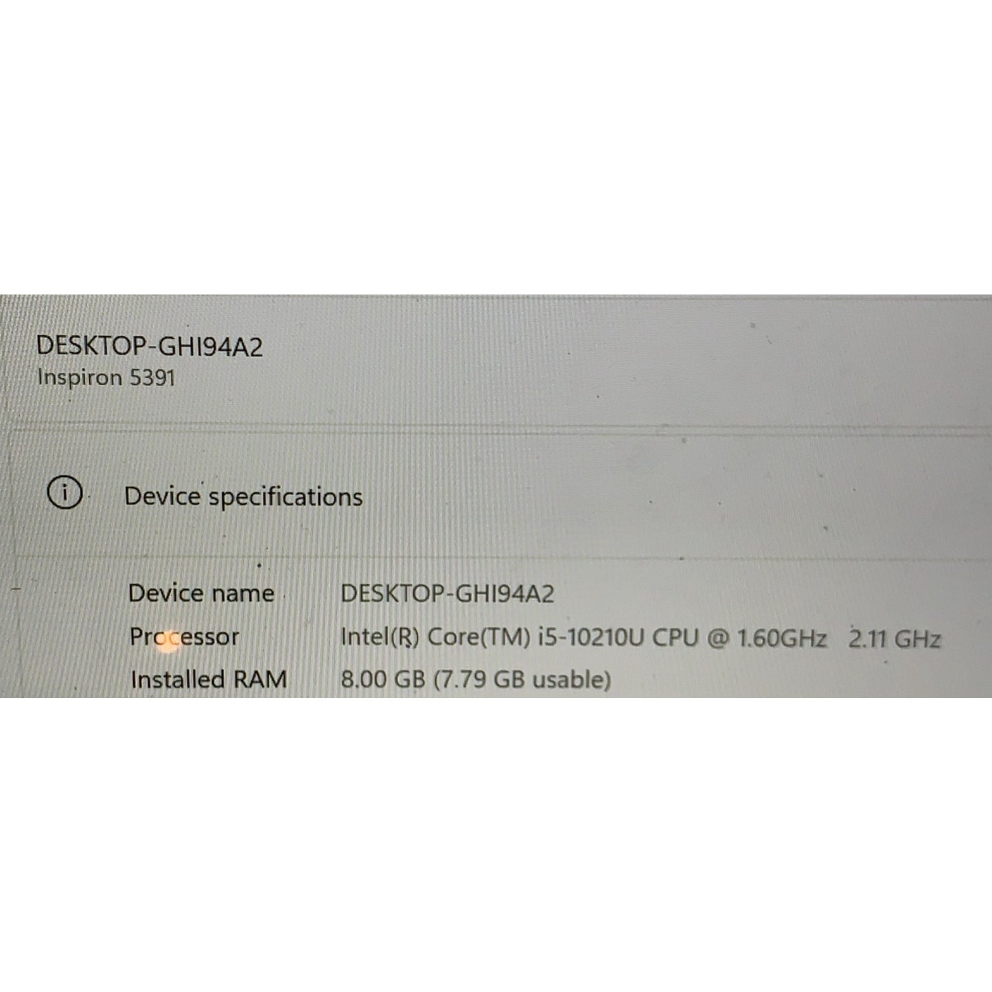 Dell Inspiron 5391 – 13.3" FHD – i5-10210U – 8GB RAM – 256GB SSD – Silver