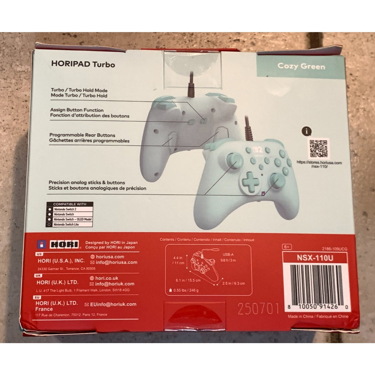 Hori Horipad Turbo Wired Gaming Controller for Nintendo Switch 2 - Cozy Green