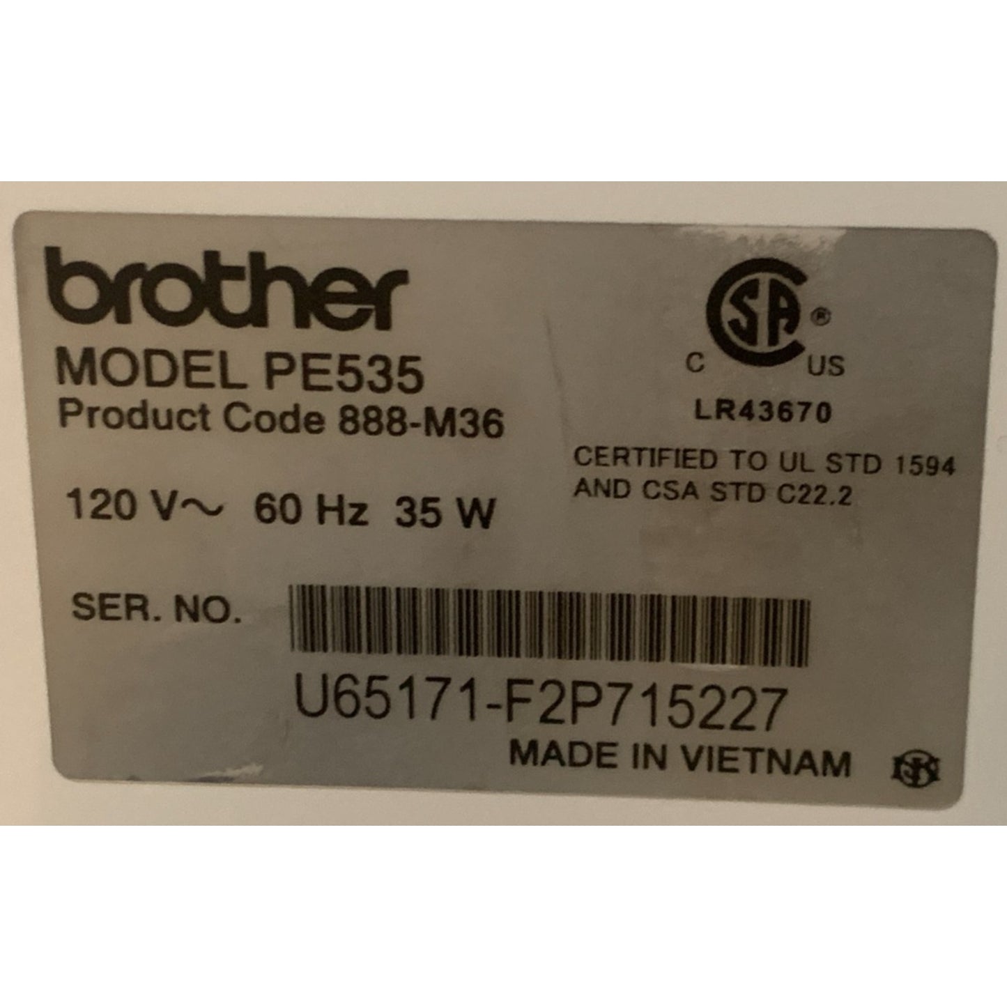 Brother PE535 80 Embroidery Machine