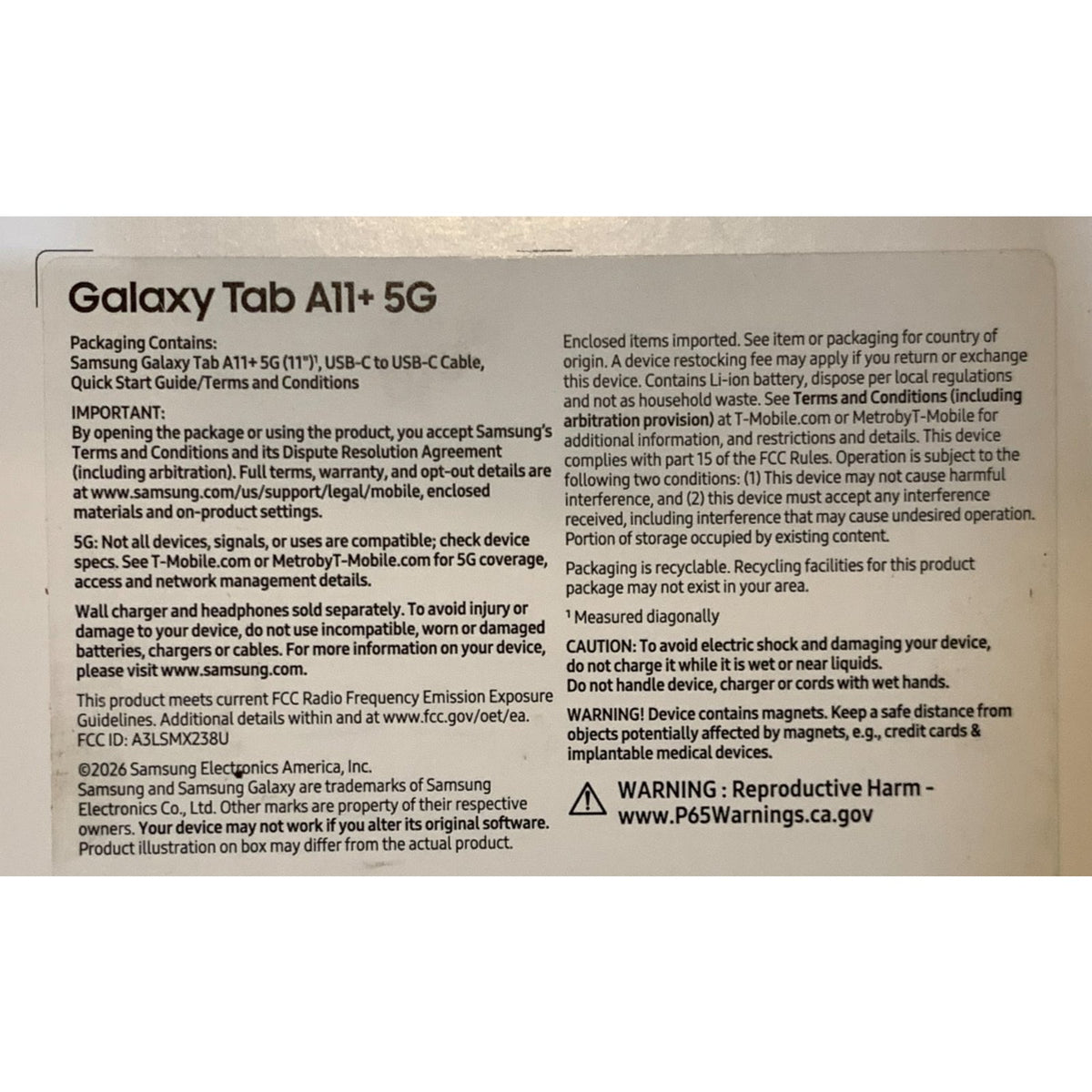 Metro Samsung Galaxy Tab A11+ 5G SM-X238U 128GB