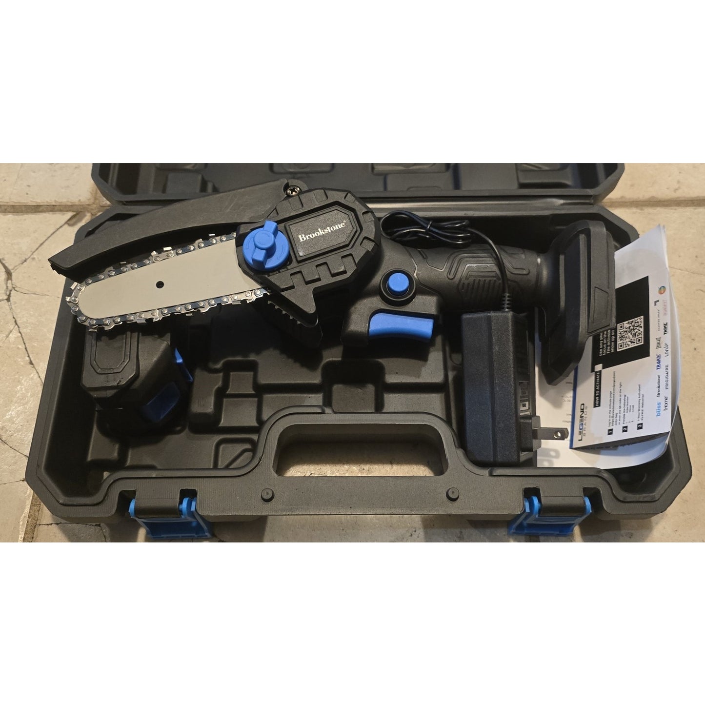 Brookstone Mini Electric Chainsaw 7-Piece Cordless Set for Trimming/Pruning