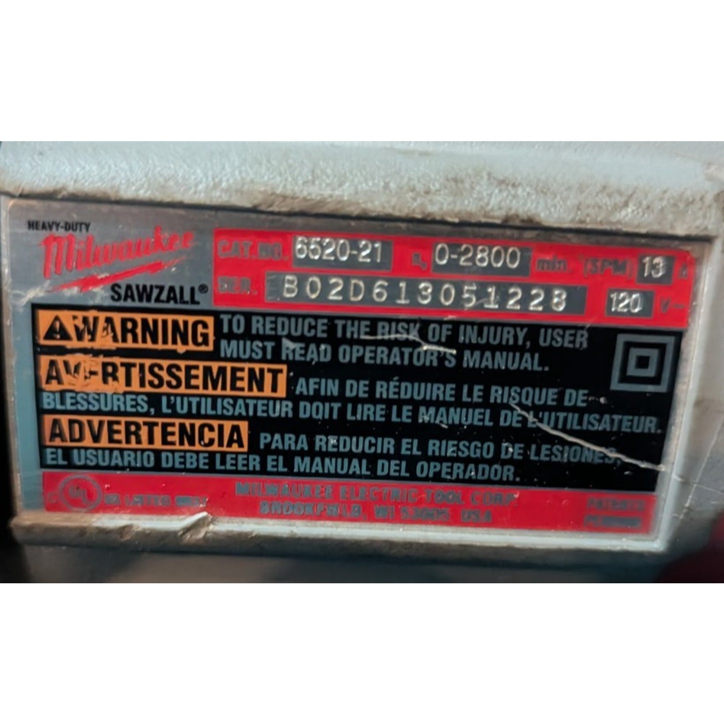 Milwaukee 6520-21 Heavy-Duty Corded Orbital Sawzall 12AMP