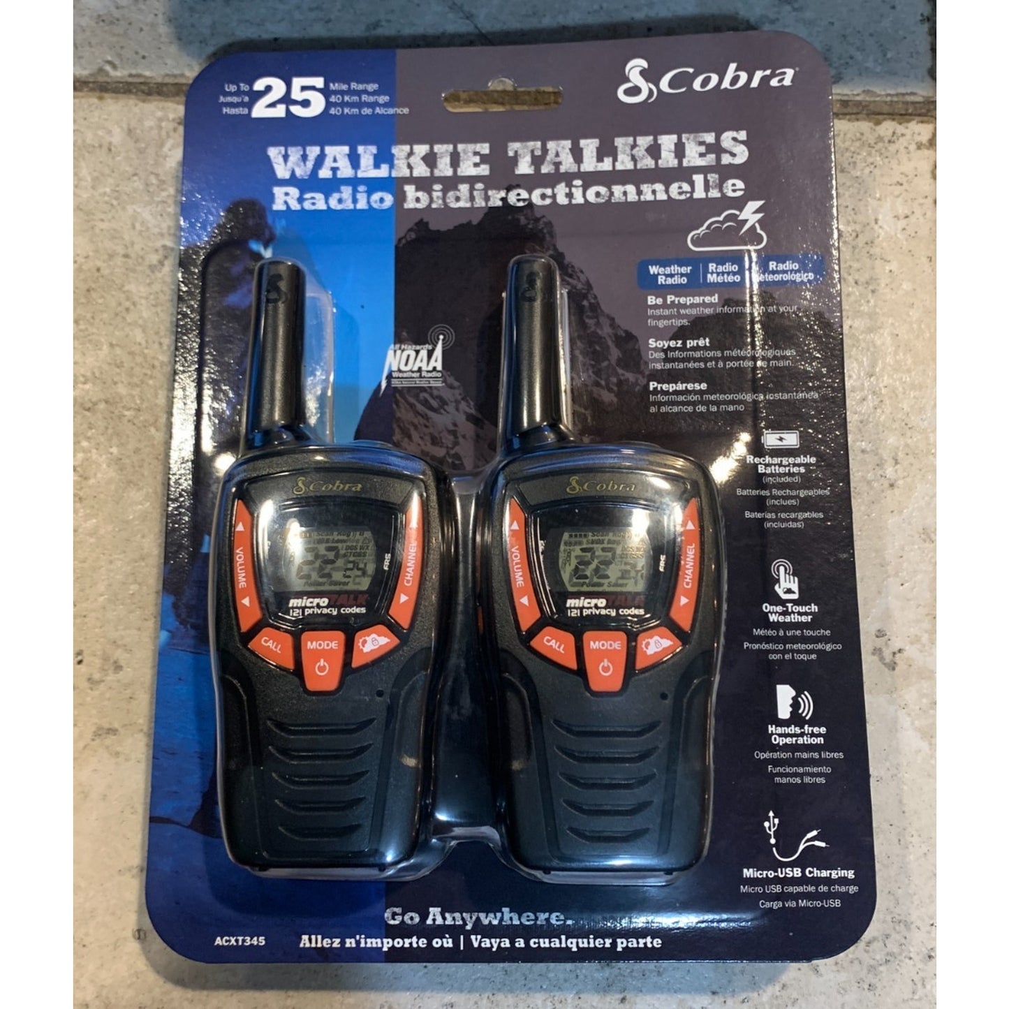 COBRA ACXT345 Walkie Talkies Rechargeable 25-Mile Two Way Radio Set 2