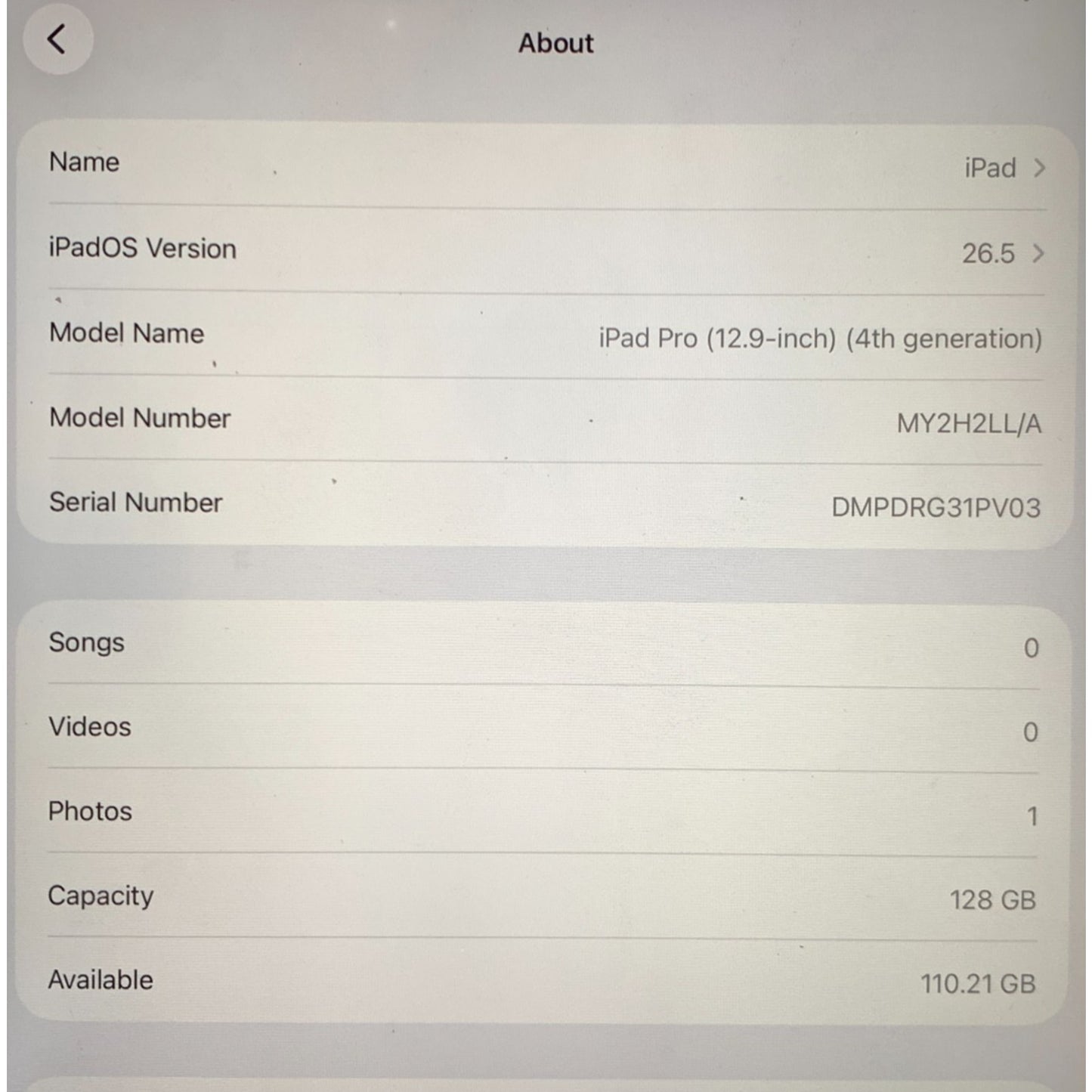 Apple iPad Pro 4th gen - 128GB, Wi-Fi ONLY, 12.9 in -Space Gray (Button Issue)