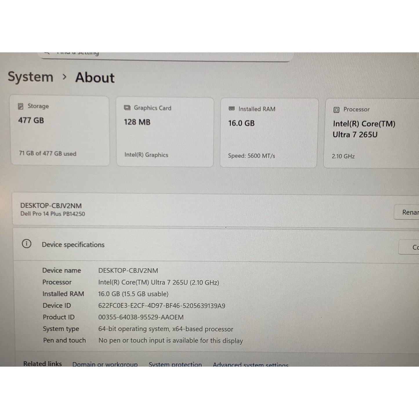 Dell Pro 14 Plus PB14250 FHD+ Laptop Intel Ultra 7 265U 16GB RAM 512GB WIN 11P