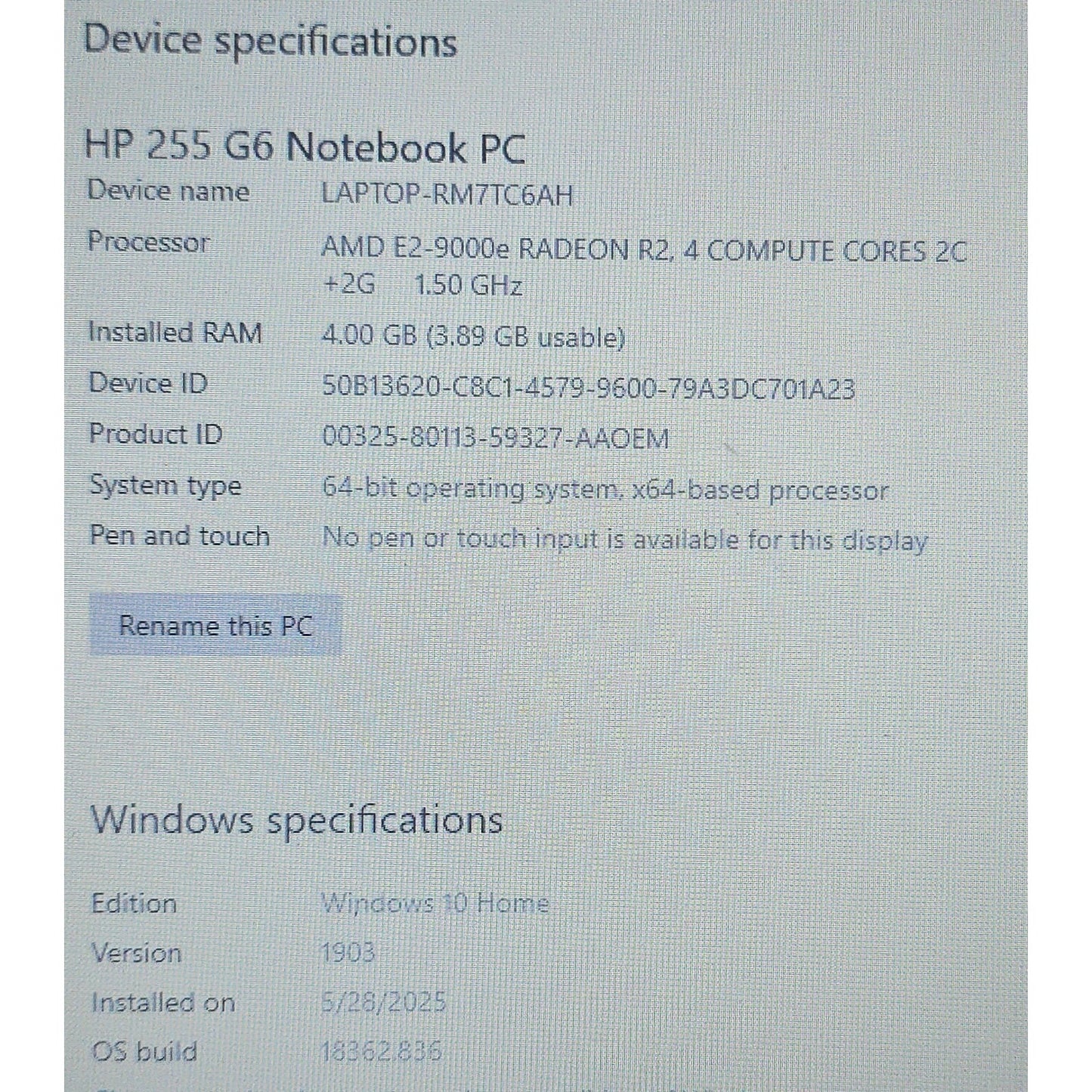 HP 15-3168ngw Laptop AMD E2-9000e RADEON R2 4GB RAM 500GB HDD 2242