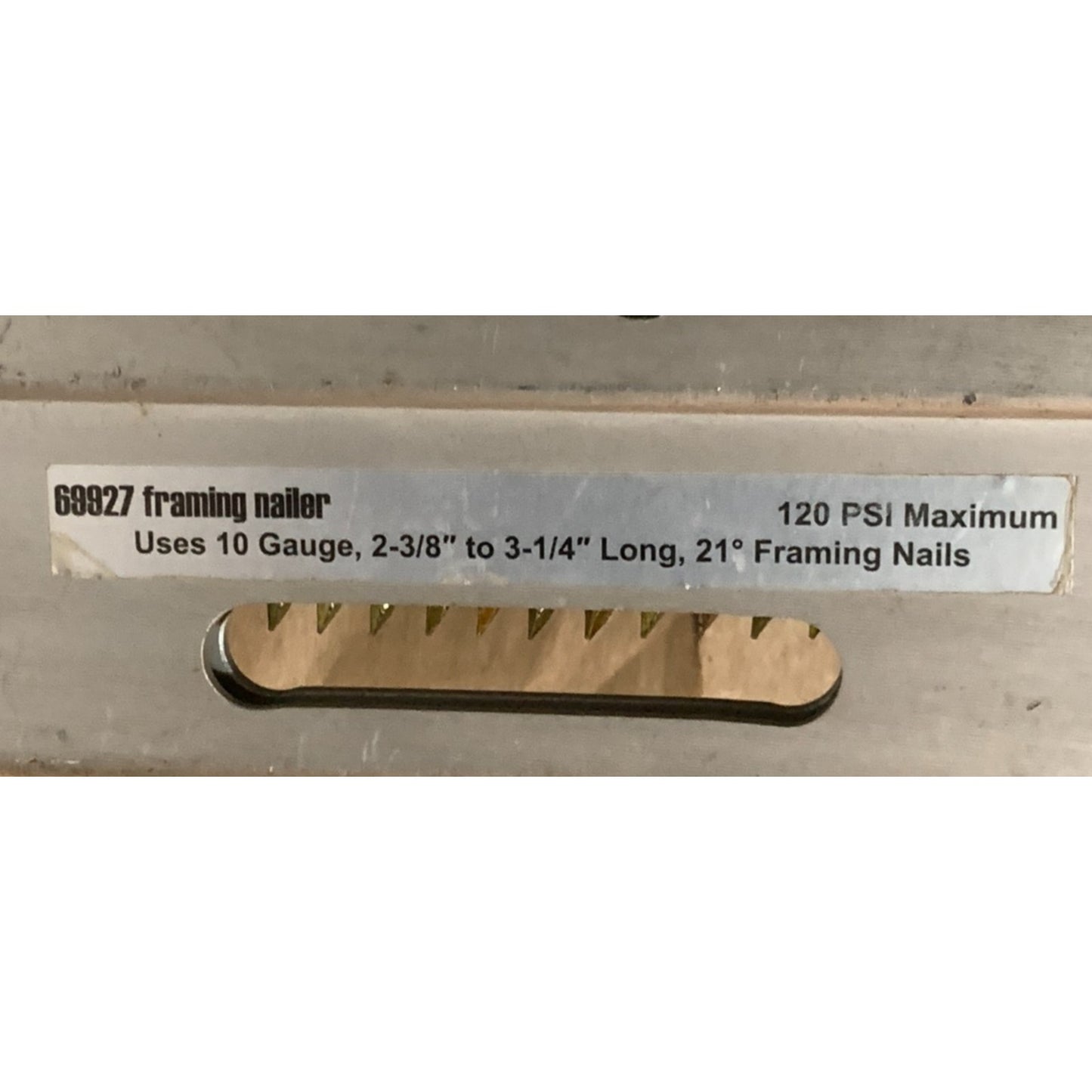 CENTRAL PNEUMATIC 69927 FRAMING NAIL GUN NAILER 10 GAUGE