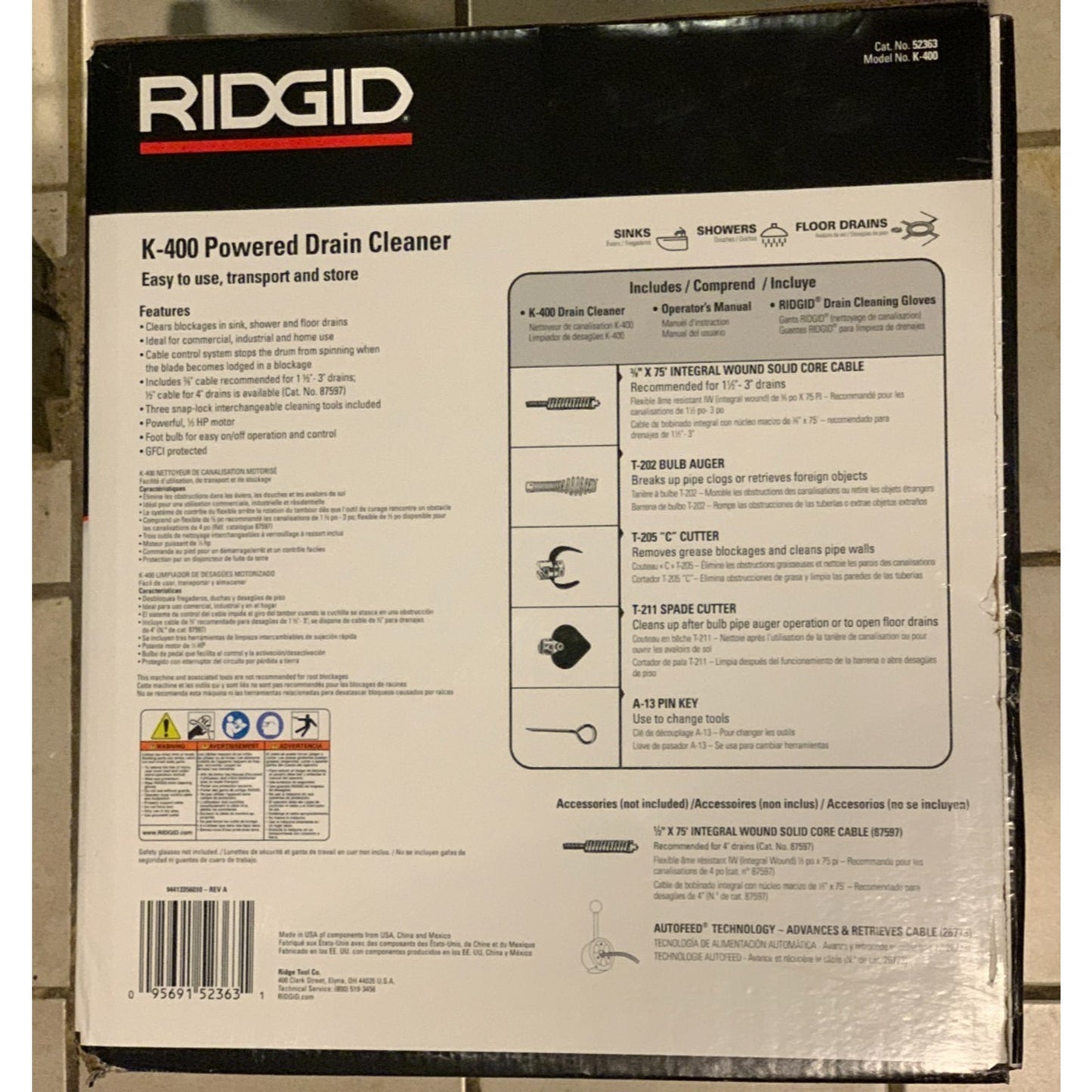 RIDGID 52363 K-400 115V Drain Auger 115v Drum Machine