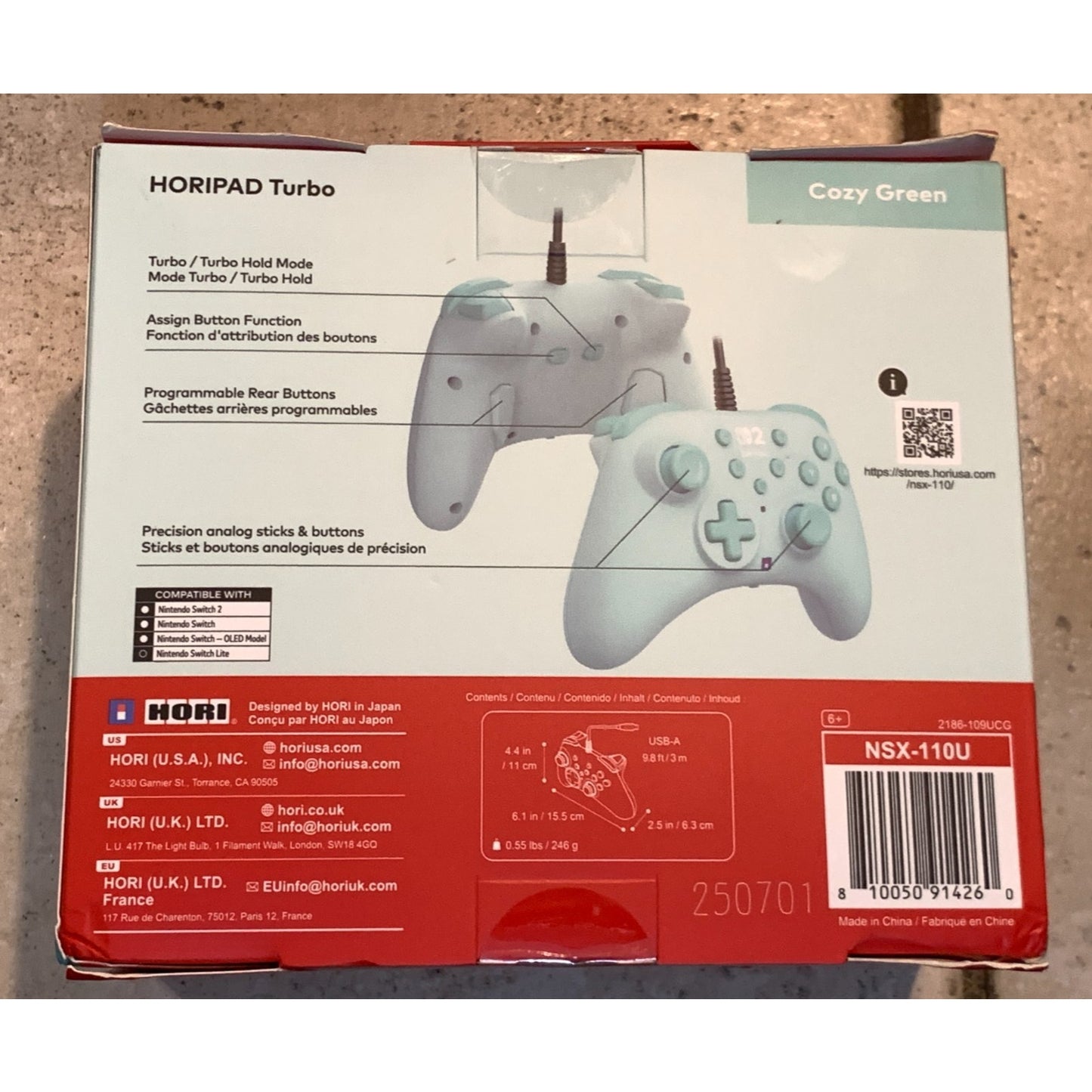 Hori Horipad Turbo Wired Gaming Controller for Nintendo Switch 2 - Cozy Green