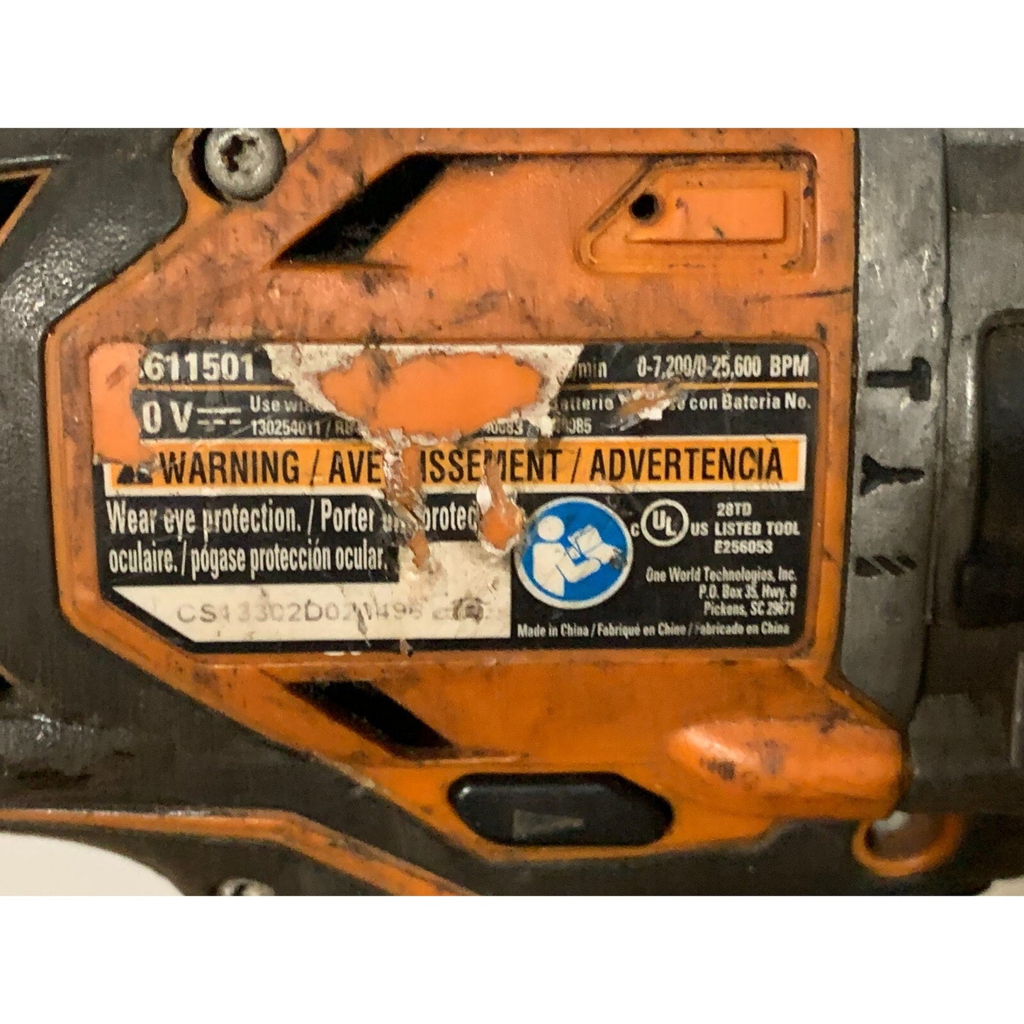 Ridgid R8611501 Hammer Drill + 18v Battery, Tested & Working