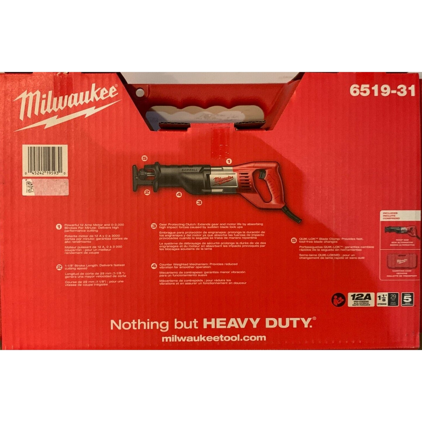 Milwaukee Sawzall 6519-31 Reciprocating Saw Kit - Red
