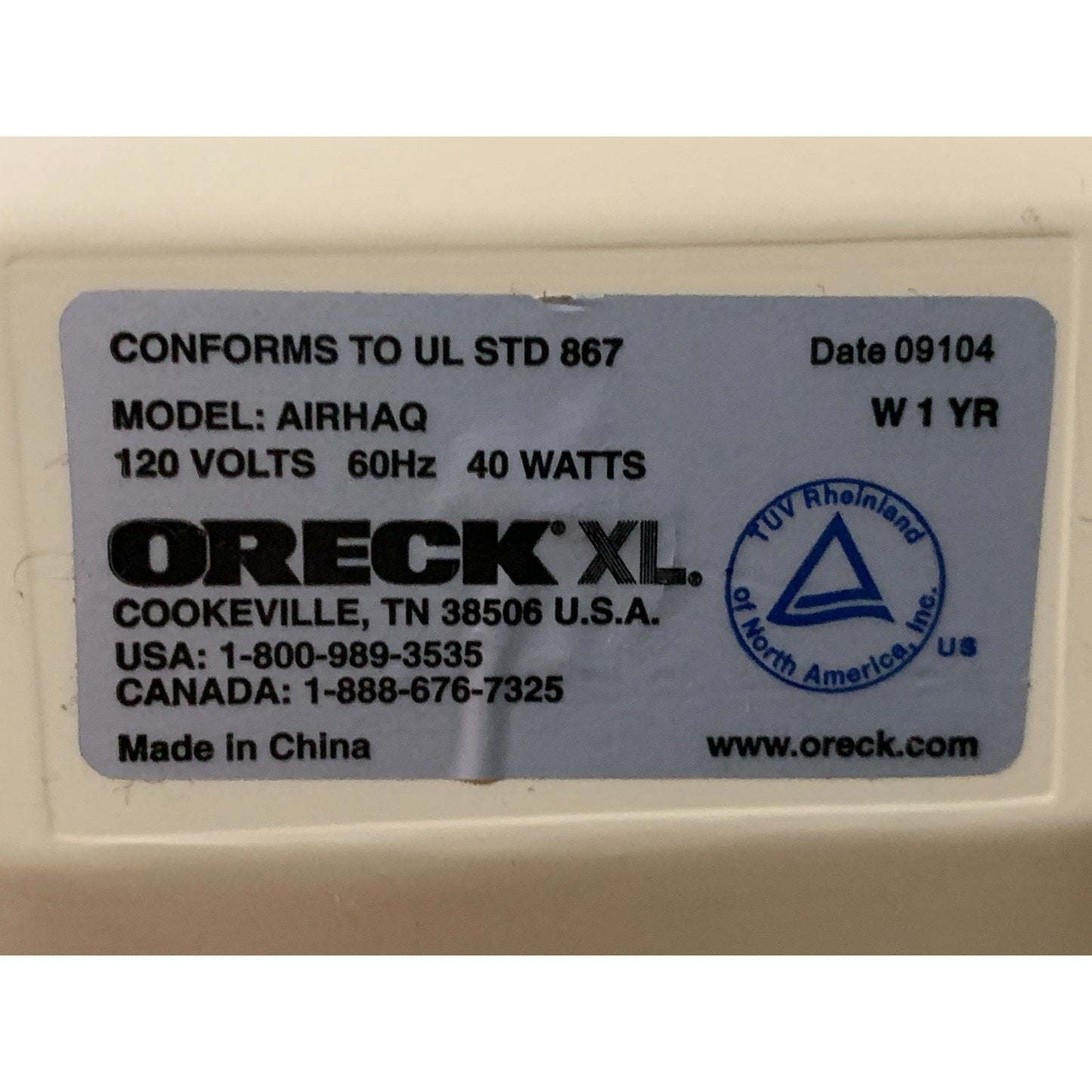 ORECK XL Electric Air Purifier Anion Hepa Filter AIRHSQ TESTED