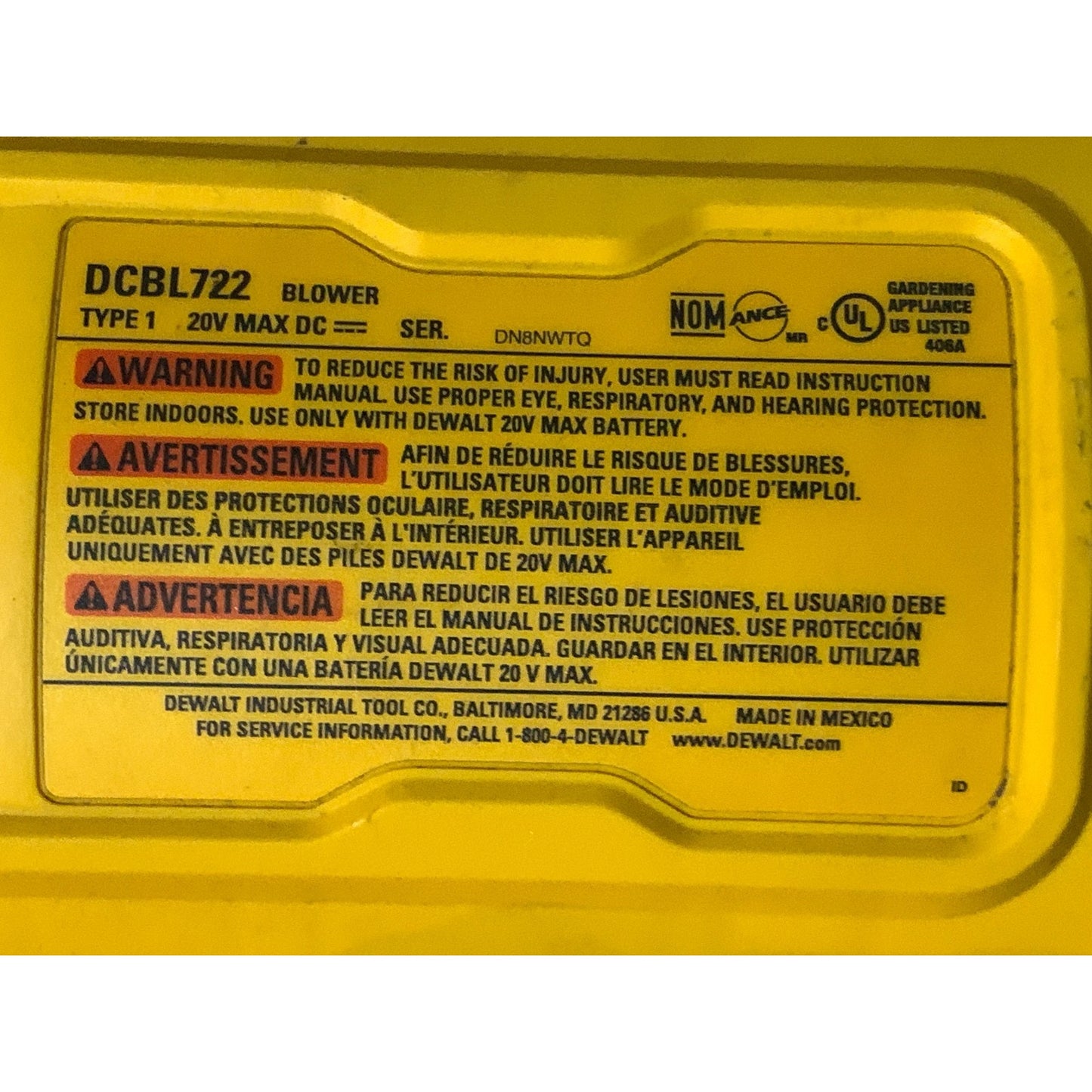 DeWALT DCBL772 20V FlexVolt Brushless Handheld Axial Blower Tool Only-Used