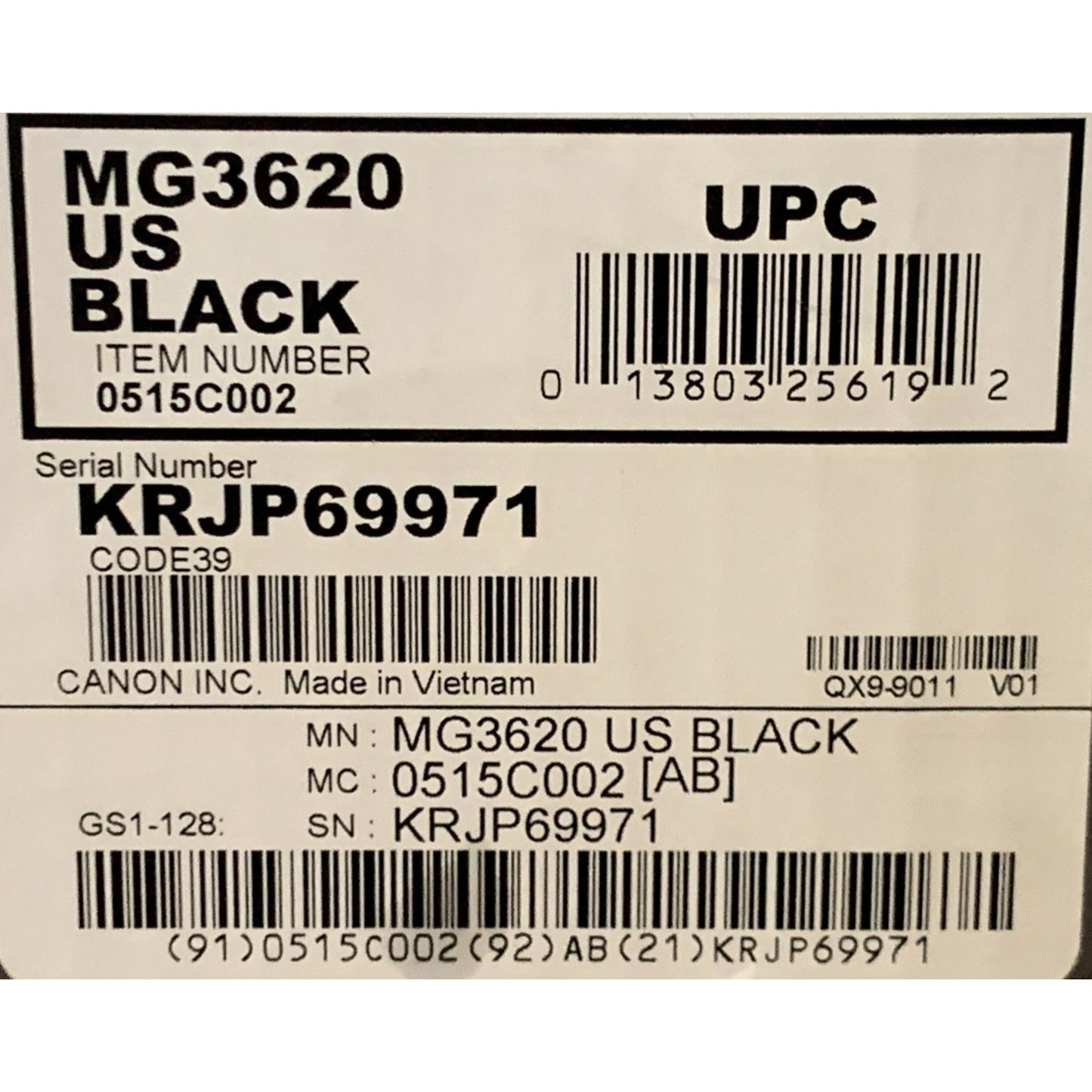 Canon Black Pixma MG3620 Wireless All-in-One Color Inkjet Printer