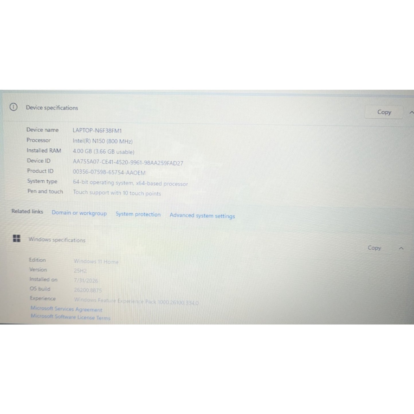 HP Stream 14-DQ6103DS 14" Intel N150 120SSD 4GB RAM
