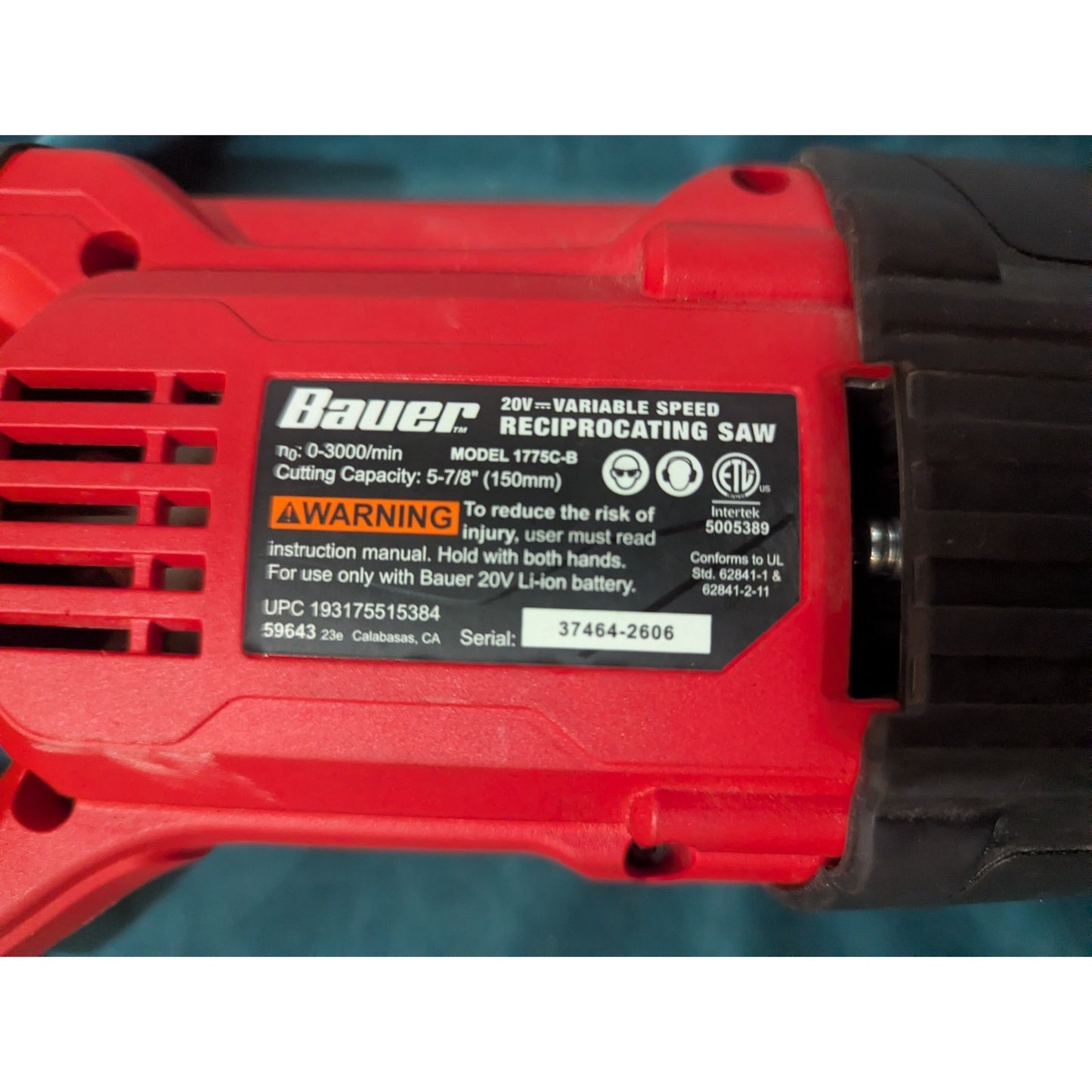 Bauer 20V Brushless Variable Speed Reciprocating Saw w/ Battery & Rapid Charger
