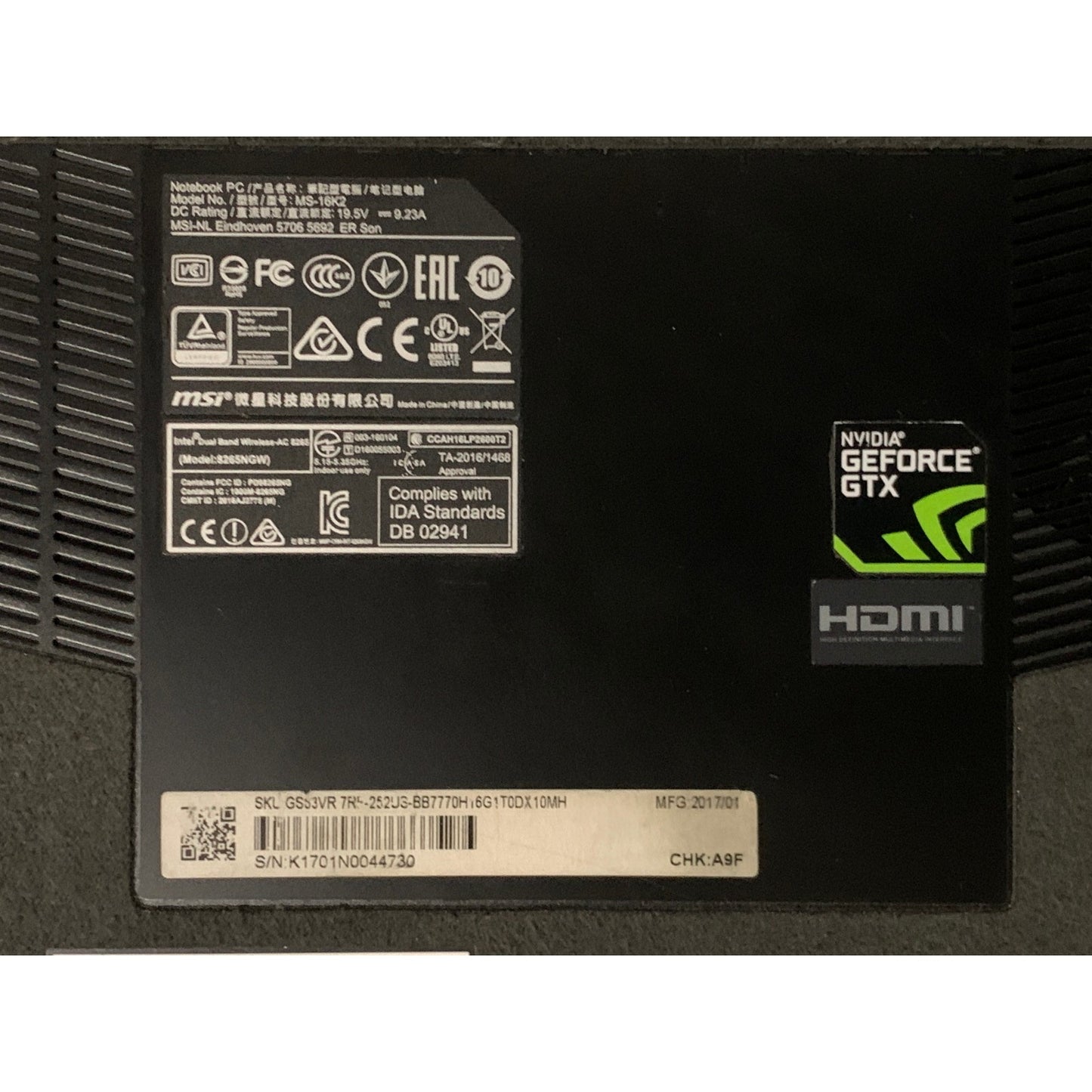 MSI Stealth GS63VR Pro i7-7700HQ 16GB RAM 256GB SSD 1TB SSD GTX 1060