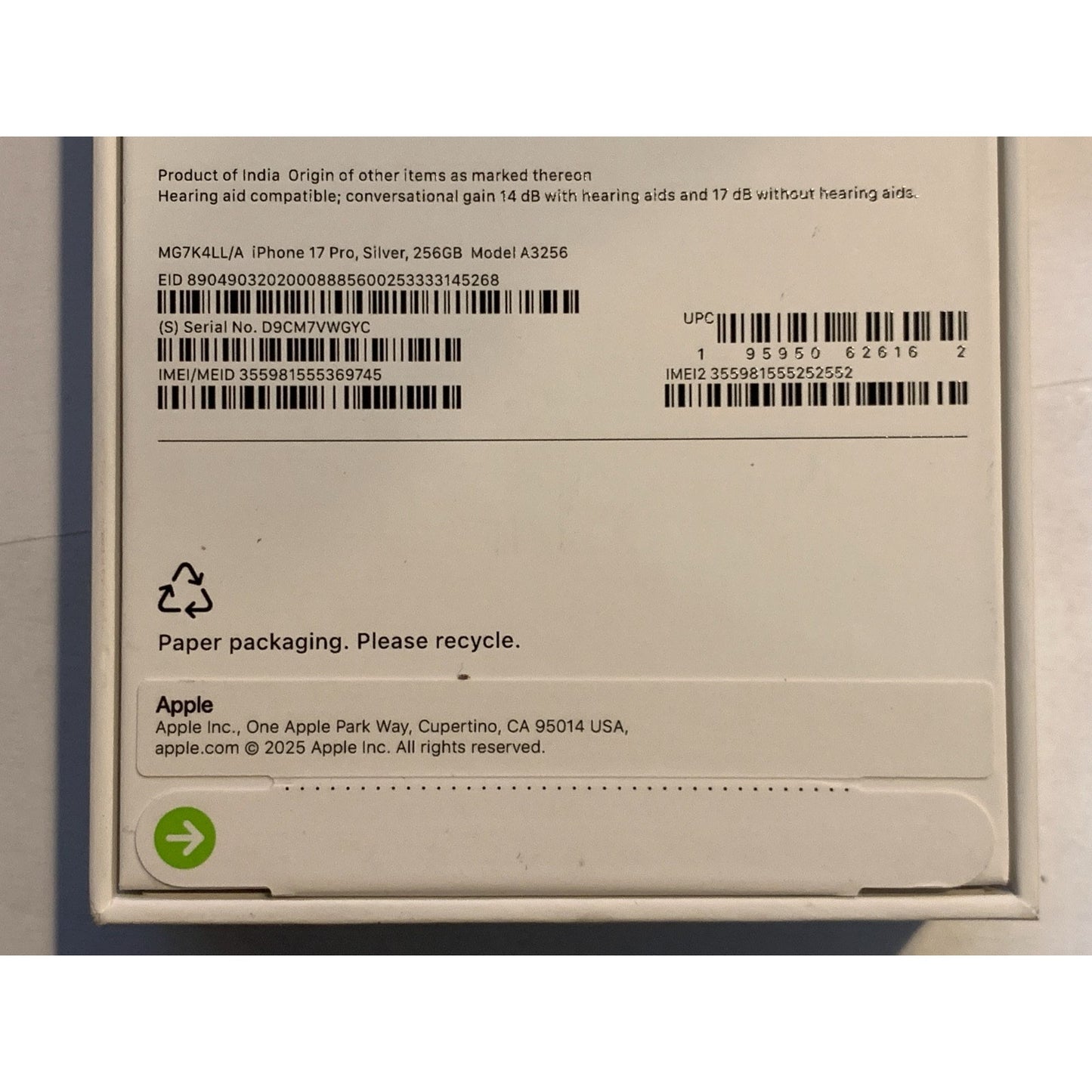 Apple iPhone 17 Pro 256 GB Silver Unlocked