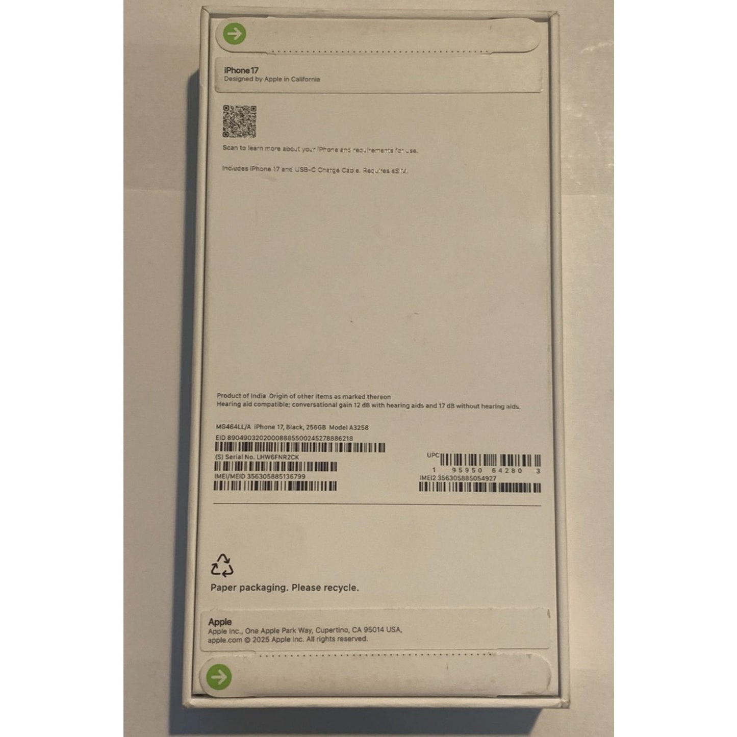 Apple iPhone 17 256GB Black A3258 (Verizon Only) NEW - Clean ESN