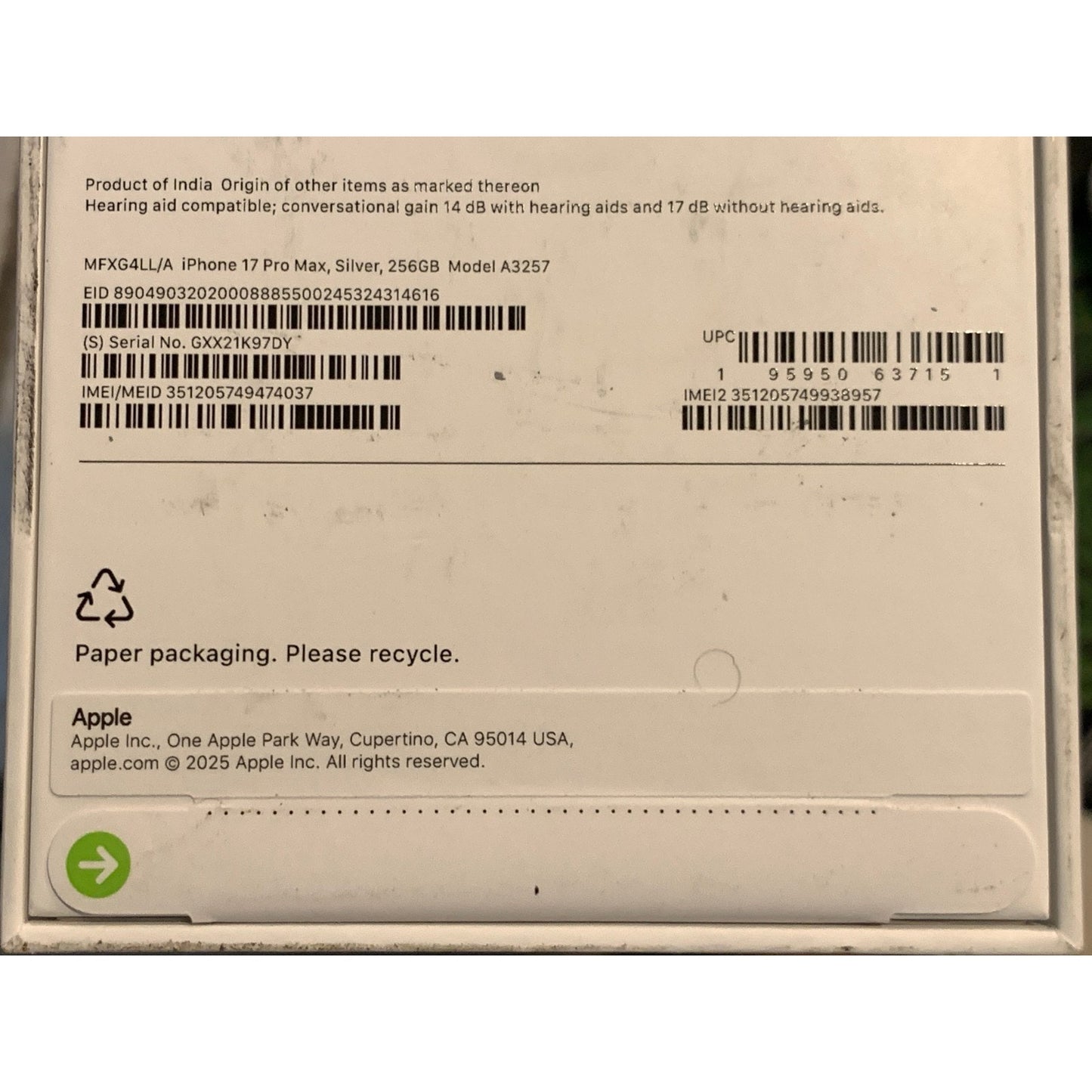 Brand New Apple iPhone 17 Pro Max - 256 GB - Silver - Unlocked - Model A3257