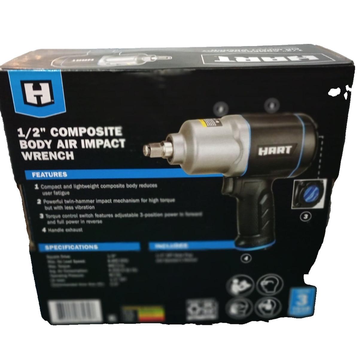 HART 1/2 in. Composite Body Air Impact Wrench, Powerful Twin-hammer Impact