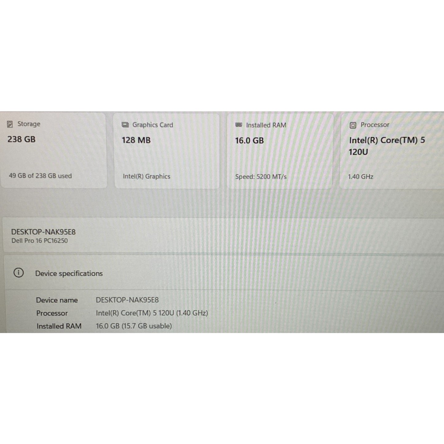 Dell Pro 16 PC16250 16" Core 5 120U 1.4GHz 16GB RAM 256GB SSD