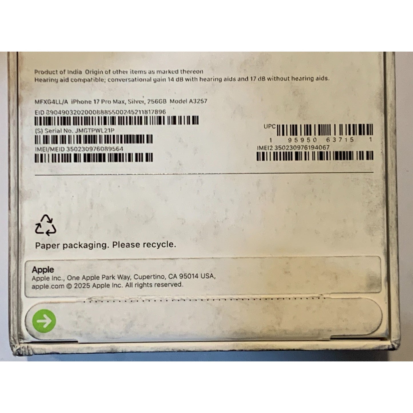 Brand New Apple iPhone 17 Pro Max - 256 GB - Silver - Unlocked - Model A3257