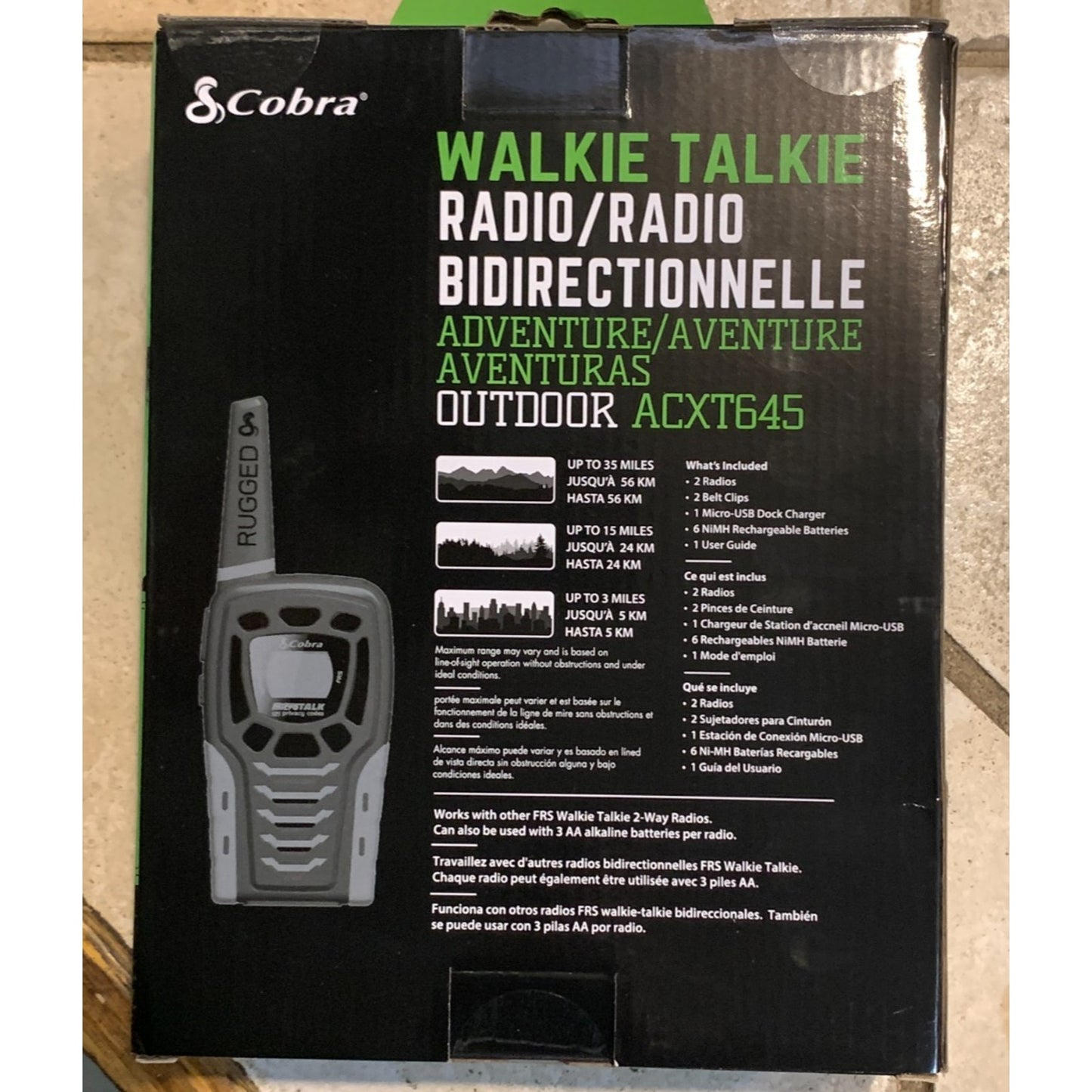 Cobra Electronics Walkie Talkie Outdoor Radio ACXT645 Waterproof 2 Radios