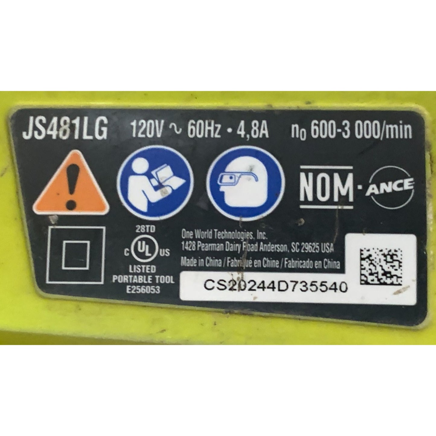 Ryobi JS481LG 4.8 Amp Corded Variable Speed Orbital Jig Saw