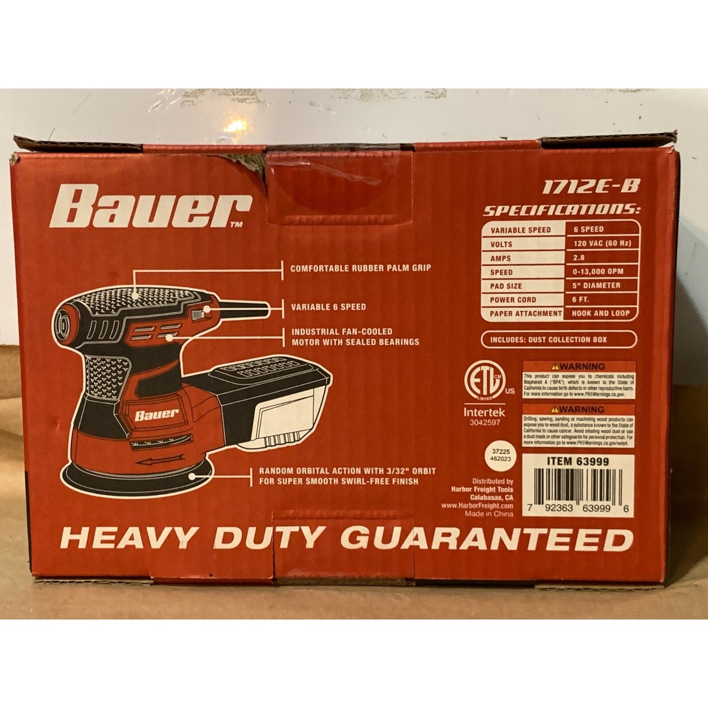 Bauer 1712E-B 2.8 AMP 5 Inch Random Orbital Palm Sander NEW SEALED FREE SHIPPING