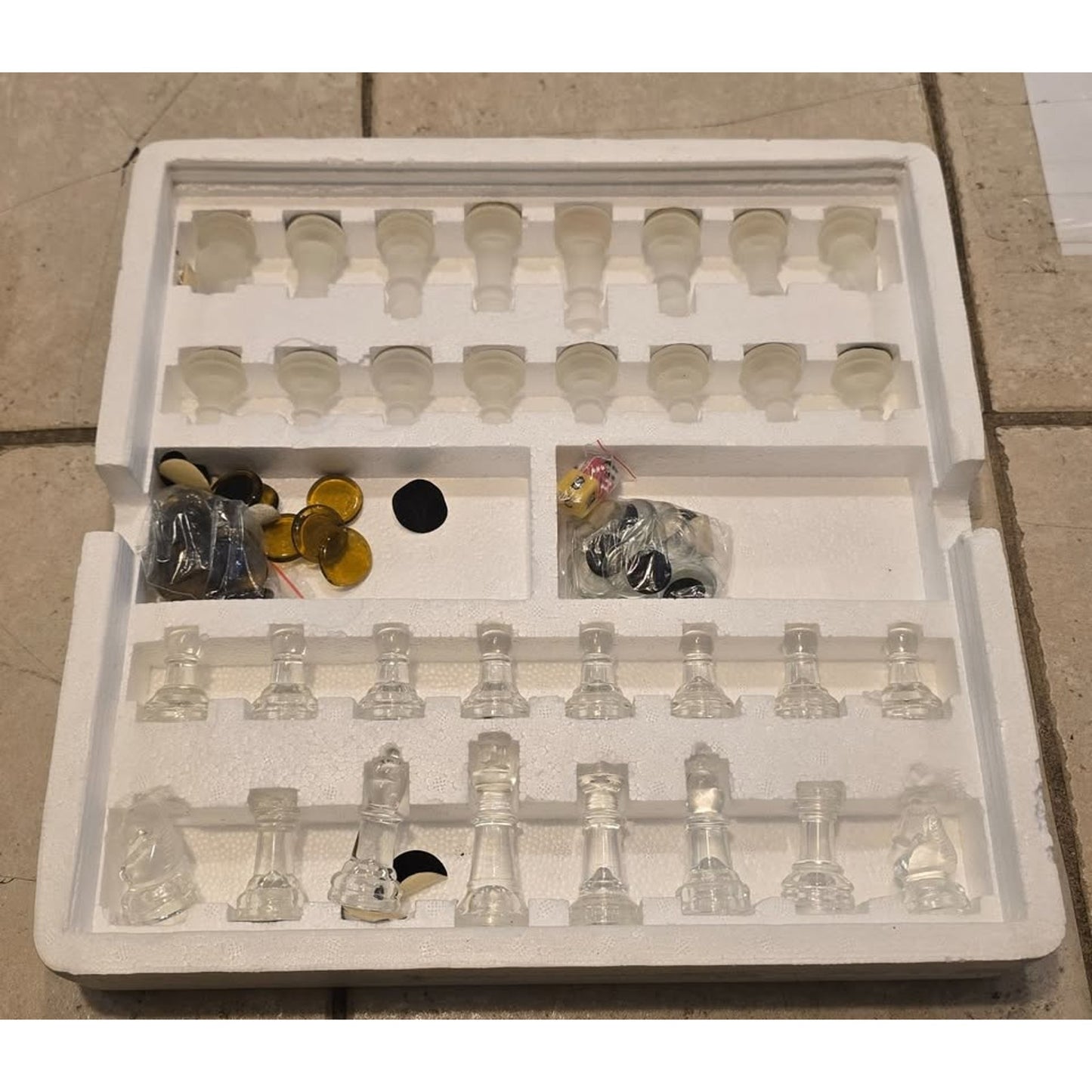 Glass 3-In-1 Chess Set