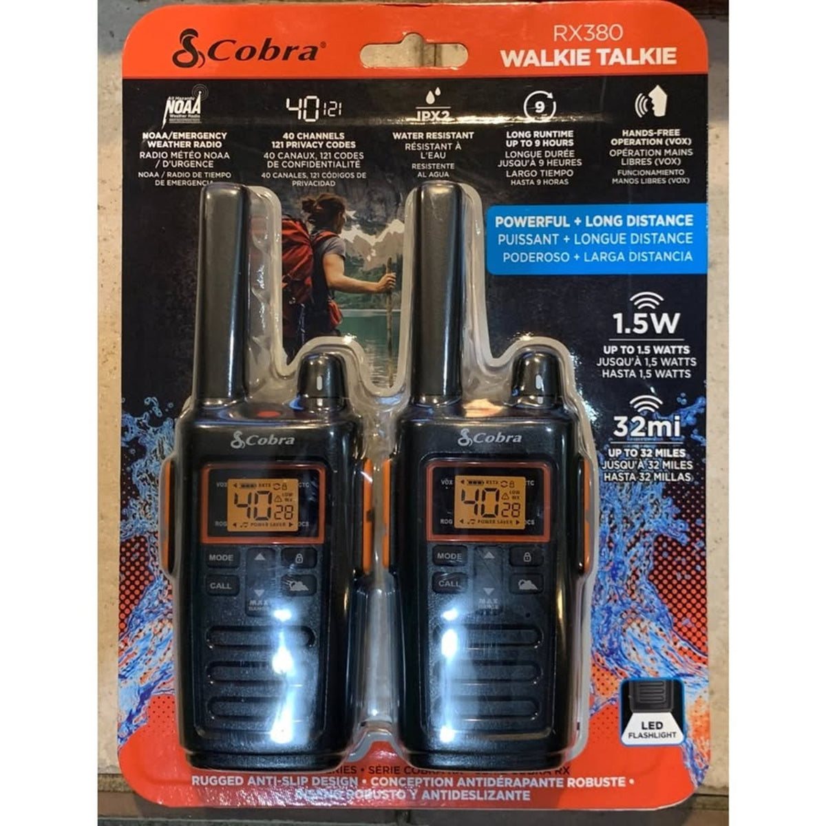 Cobra RX380 32-Mile NOAA Weather-Resistant Walkie Talkies 2 Way Radio (2-Pack)
