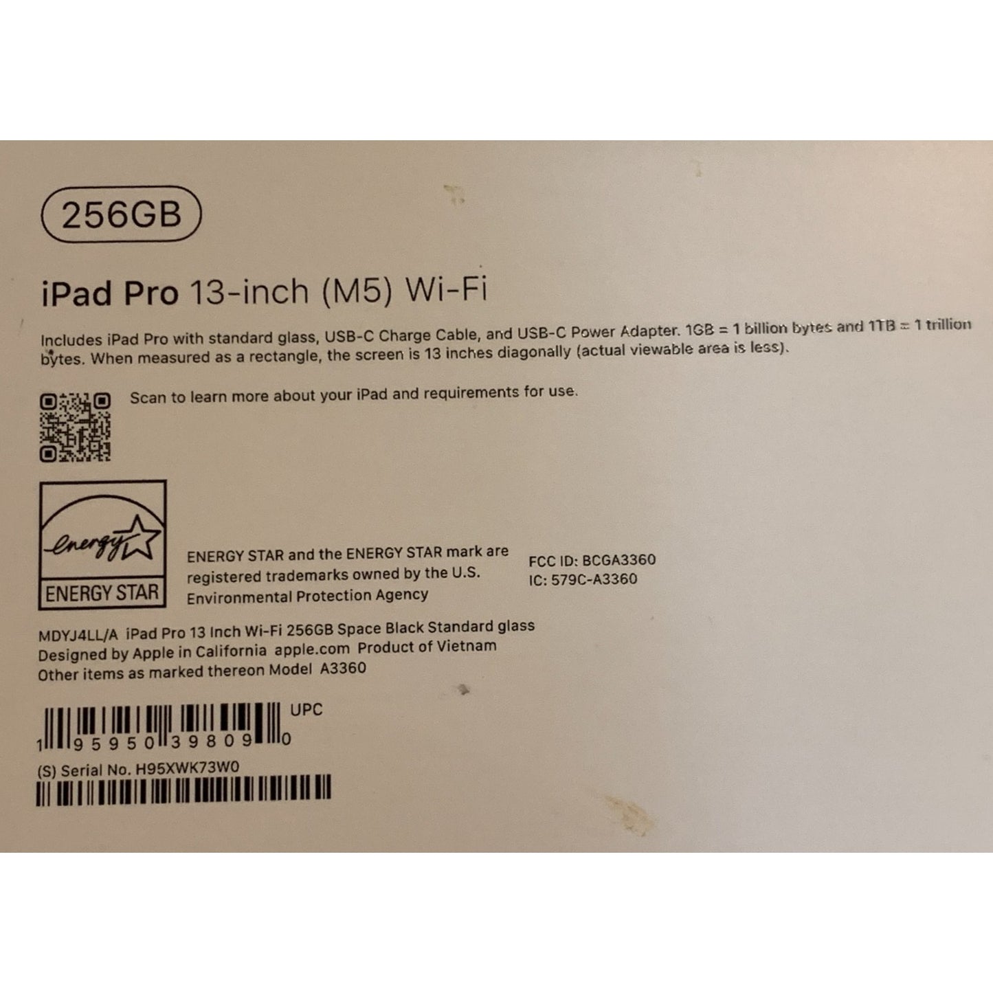 New WiFi Only Apple iPad Pro 13" M5 256GB Space Black MDYJ4LL/A