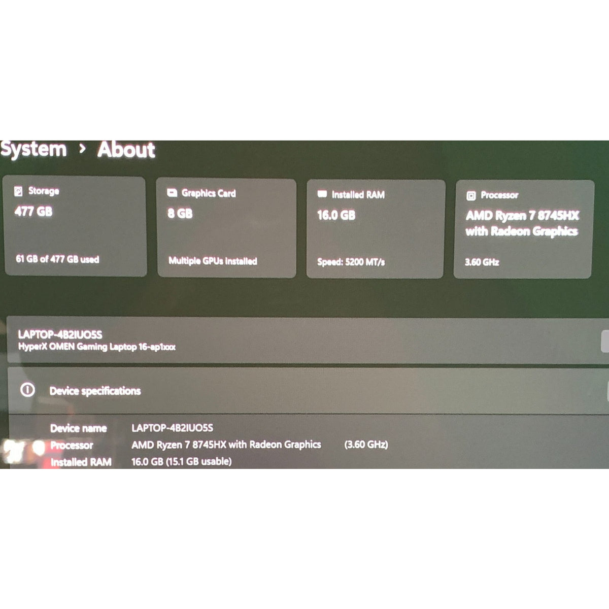 HyperX OMEN 16" Gaming AMD Ryzen 7 8745HX NVIDIA RTX 5060 8gb 16GB ram 512GB SSD