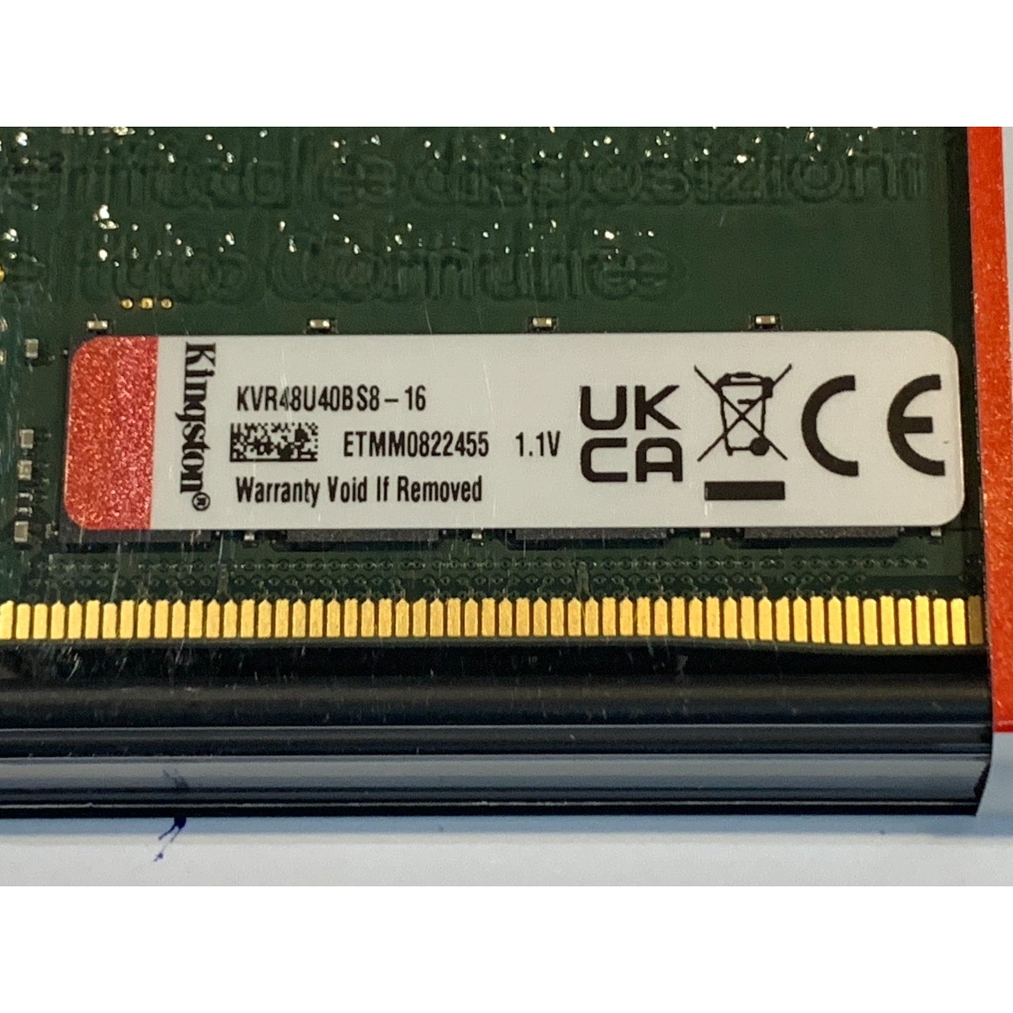 Kingston 16GB DDR5 4800MT DIMM CL40 1Rx8 Ram Memory KVR48U40BS8-16