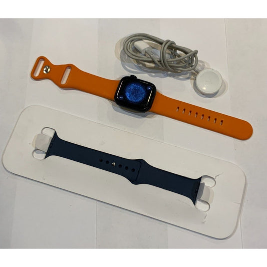 Apple Watch Series 7 A2473 41 mm GPS Black W/ Orange/Blue bands