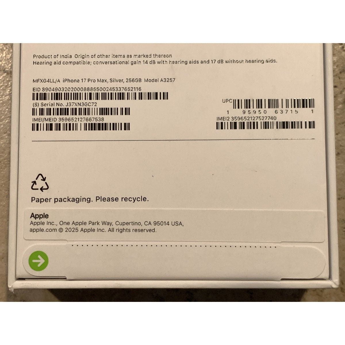 Brand New Apple iPhone 17 Pro Max - 256 GB - Silver - Unlocked - Model A3257