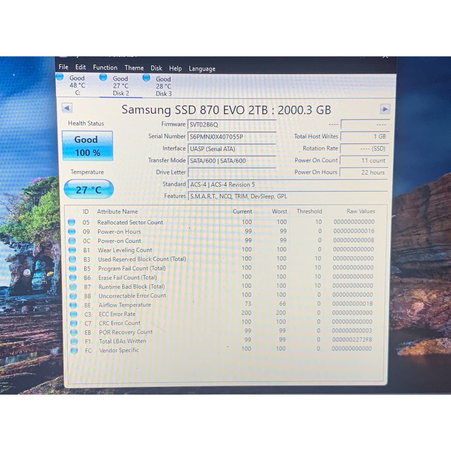 Samsung 870 EVO 2TB 2.5" SATA III Internal SSD MZ-77E2T0 99-100% Health